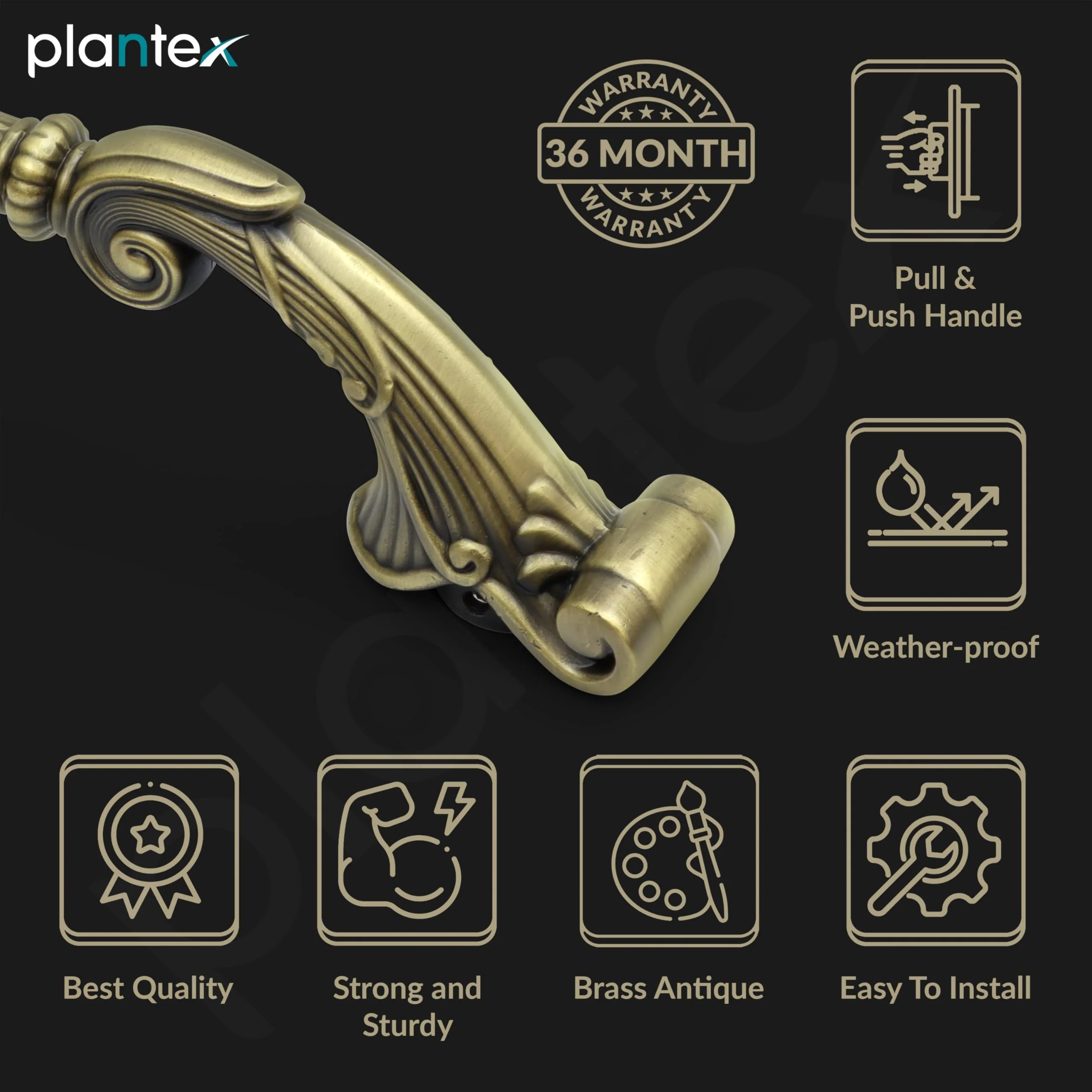 Plantex 14 Inch Main Door Handle/Pull-Push Door Handle/Handle for Main Door/Door Accessories - Pack of 1 (Brass Antique) - Image 3