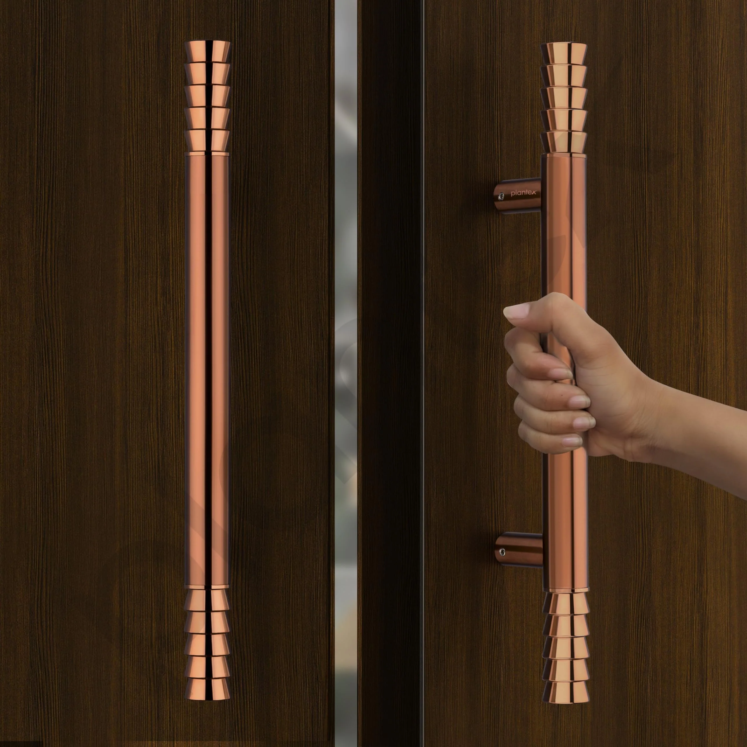 Plantex 14 Inch Stainless Steel Lotus Main Door Handle/Pull-Push Handles for Main Door/Wooden & Glass Door Handle/3 Years Warranty Pack of 2 (PVD Rose Gold) - Image 2