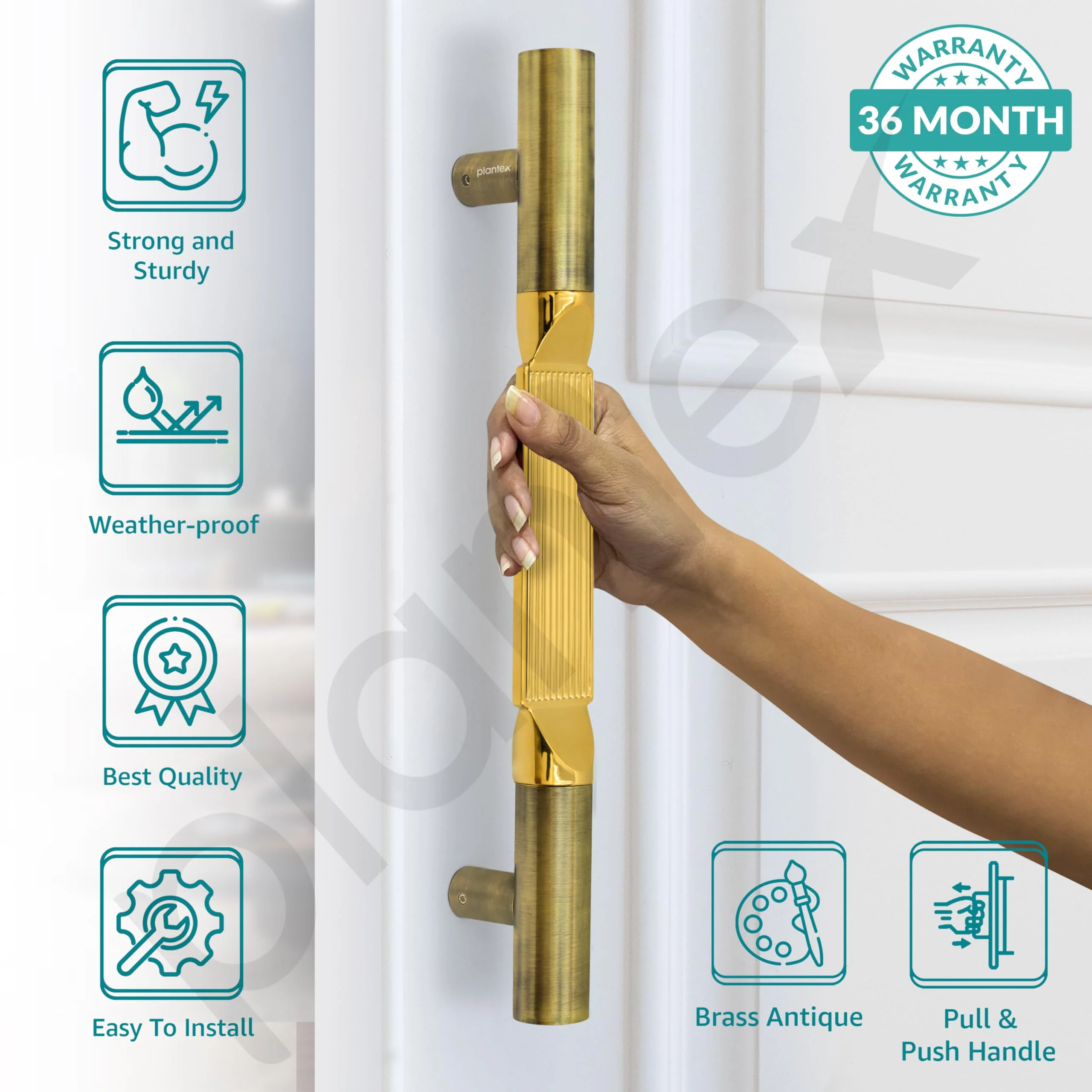Plantex 15 Inch Main Door Handle for Wooden Doors - Pull-Push Handle Accessories (Pack of 1, Brass Antique, Gold) 3 Years Warranty - Image 2