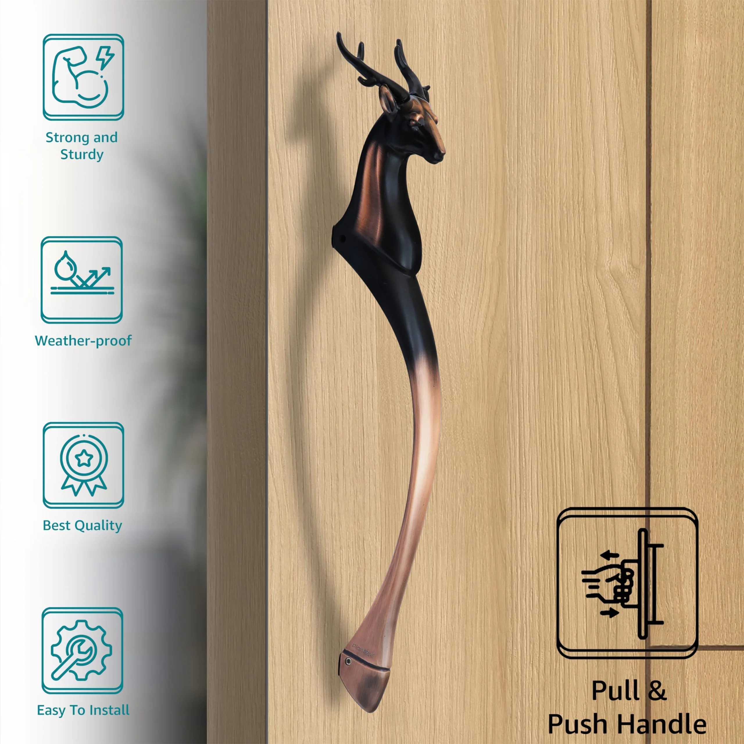 Plantex 16-inches Deer Shape Main Door Handle/Heavy Duty Door Handle & Home Decor - Pack of 1 (285-Copper Antique) - 3 Years Warranty - Image 2
