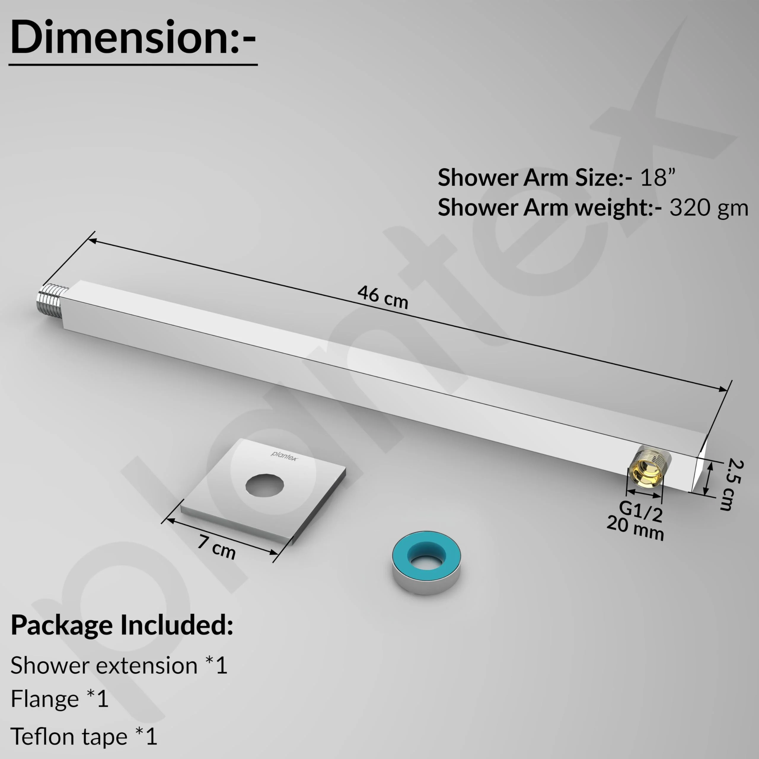 Plantex 18-Inch Shower Arm for Overhead Shower/Stainless Steel Shower Pipe/Wall Mount Bathroom Fitting with ½-Inch Thread - Pack of 1 (Chrome) - Image 2