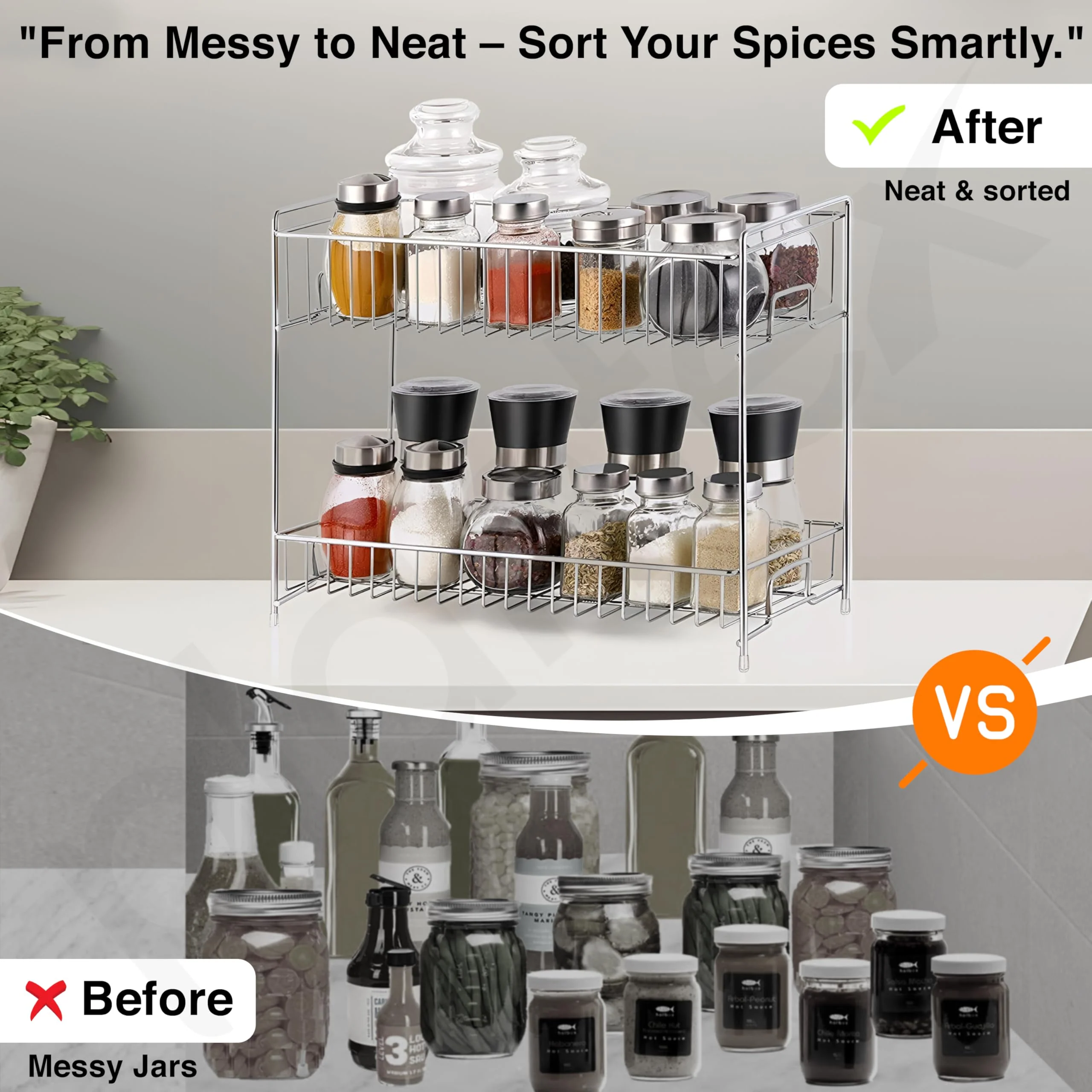 Plantex 2-Tier Stainless Steel Rack For Kitchen/Kitchen Organizer Rack/Countertop Tiered Shelf/Small Jar Organizer (Chrome) - Image 6