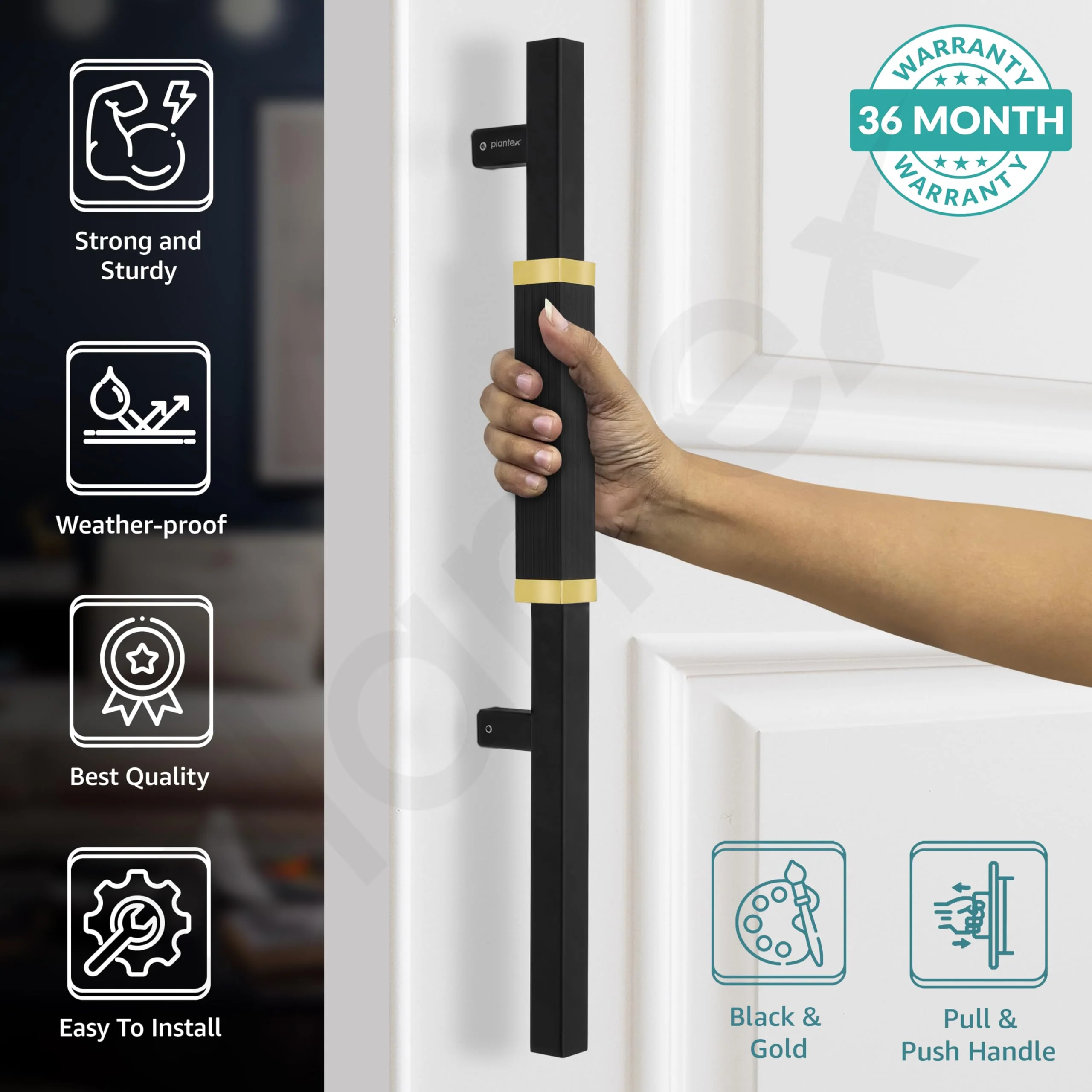 Plantex 20.5 Inch Main Door Handle/Aluminium Door Handle/Pull-Push Door Handle/Door Accessories (Pack of 1, Gold, Black) - Image 2