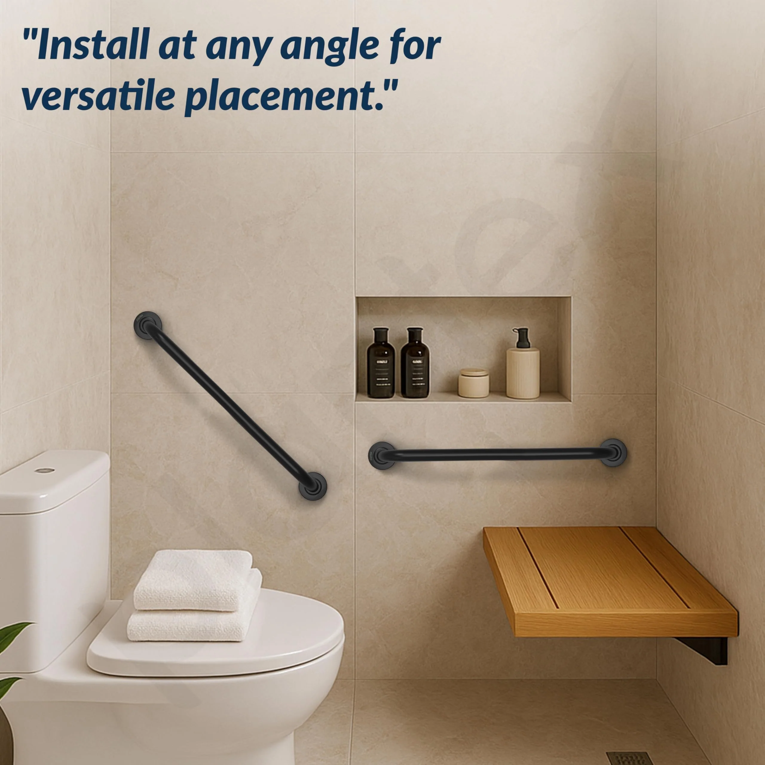 Plantex 24 Inch Stainless Steel Grab Bar for Toilet/Safety Support for Senior Citizens/Secure Bathroom Handrail/Bathroom Accessories (Black) - Image 4