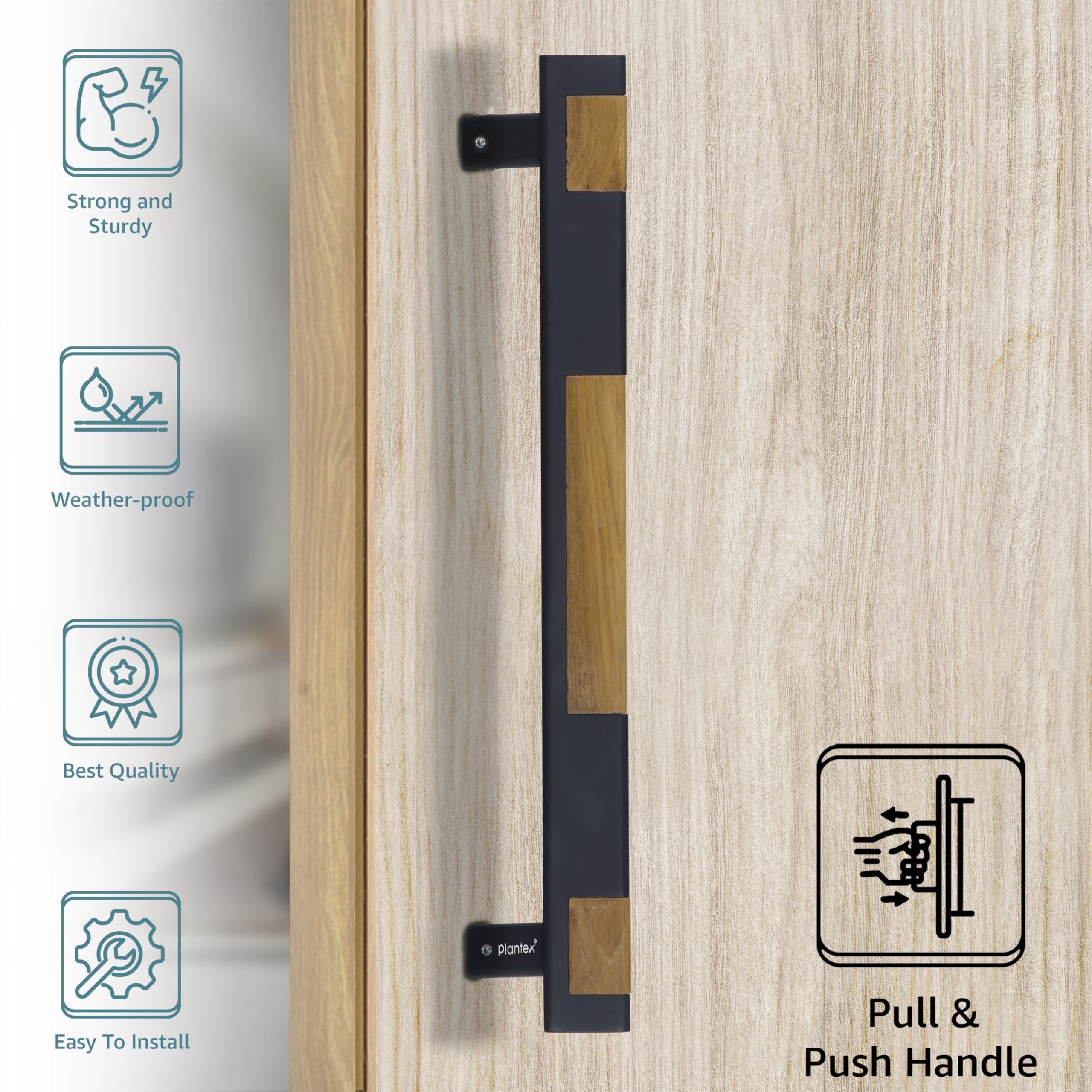 Plantex 281 Premium 14-inch Door Pull-Push Main Door Handle for Glass Door/House/Hotel/Office Door Hardware (Black & Wood Finish) - 3 Years Warranty - Image 2