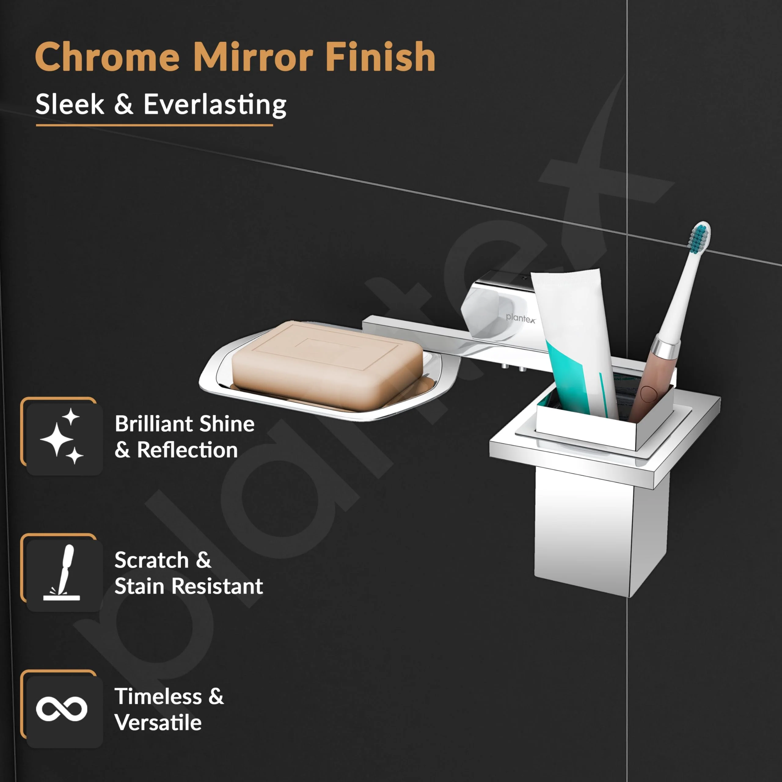 Plantex 2in1 Soap Dish with Tumbler Holder for Bathroom/304 Grade Stainless Steel Soap Holder with Toothbrush Holder/Bathroom Accessories - Pack of 1 (Delta - 2808, Chrome) - Image 2