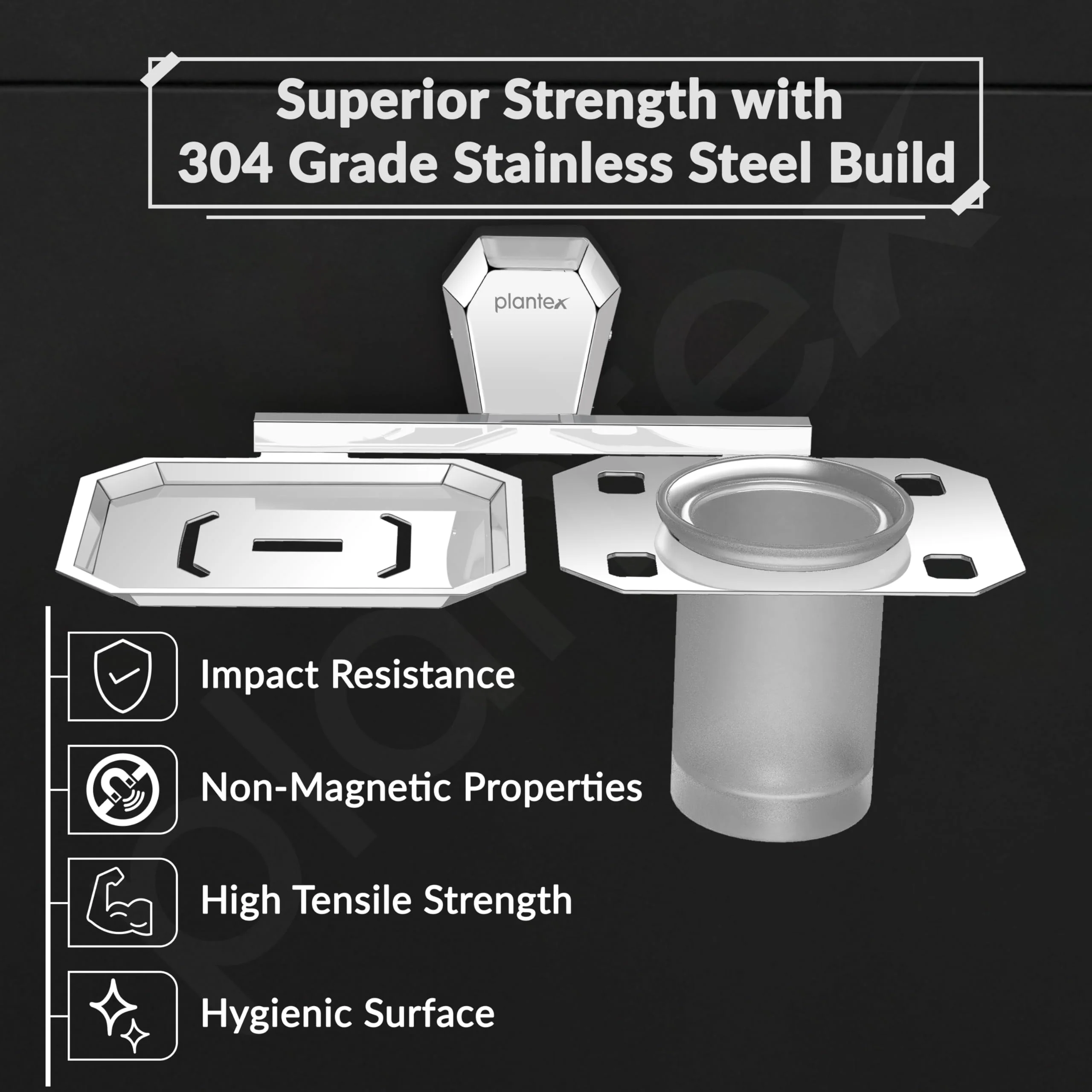 Plantex 2in1 Soap Dish with Tumbler Holder for Bathroom/304 Grade Stainless Steel Soap Holder with Toothbrush Holder/Bathroom Accessories - Pack of 1 (PM-2409, Chrome) - Image 2