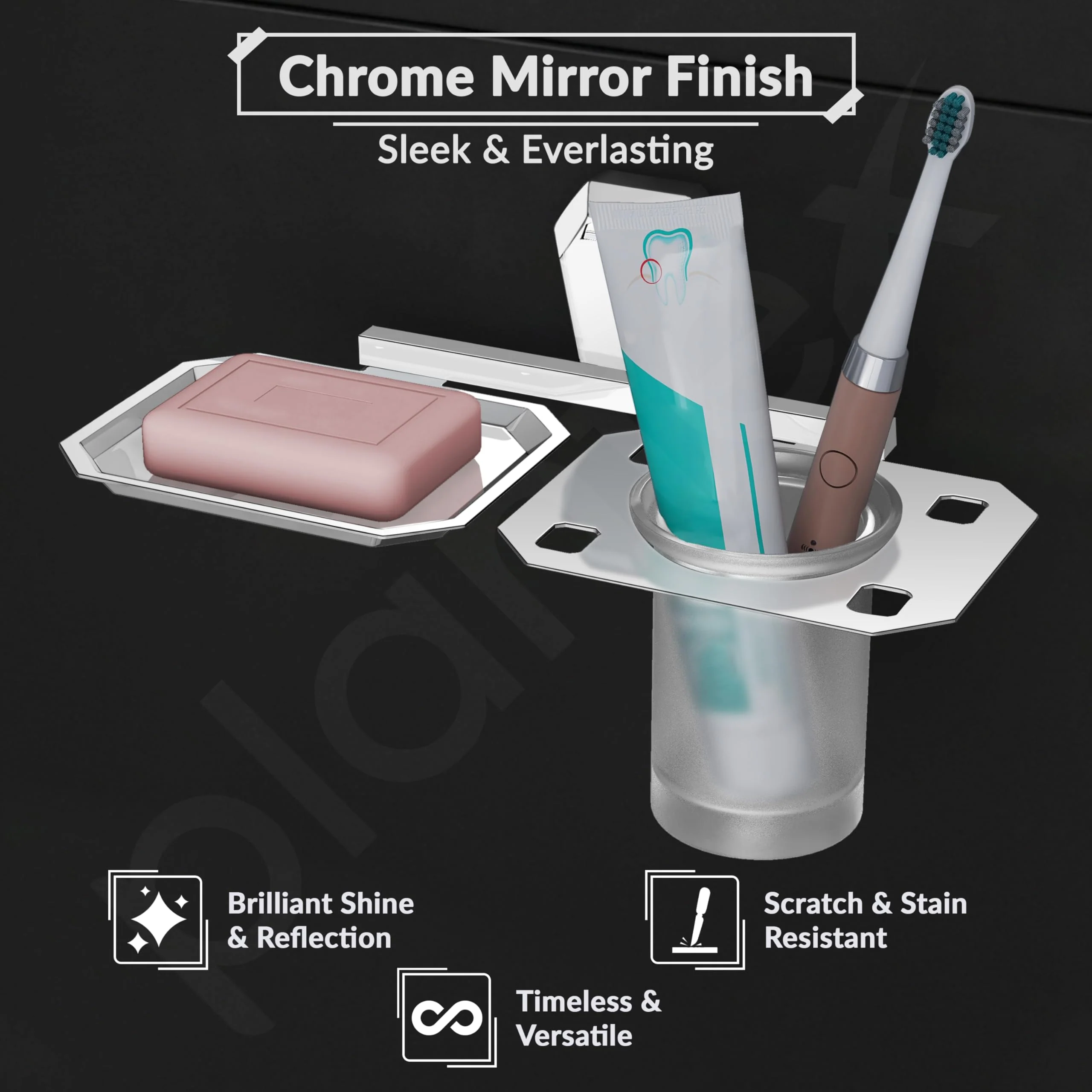 Plantex 2in1 Soap Dish with Tumbler Holder for Bathroom/304 Grade Stainless Steel Soap Holder with Toothbrush Holder/Bathroom Accessories - Pack of 1 (PM-2409, Chrome) - Image 3