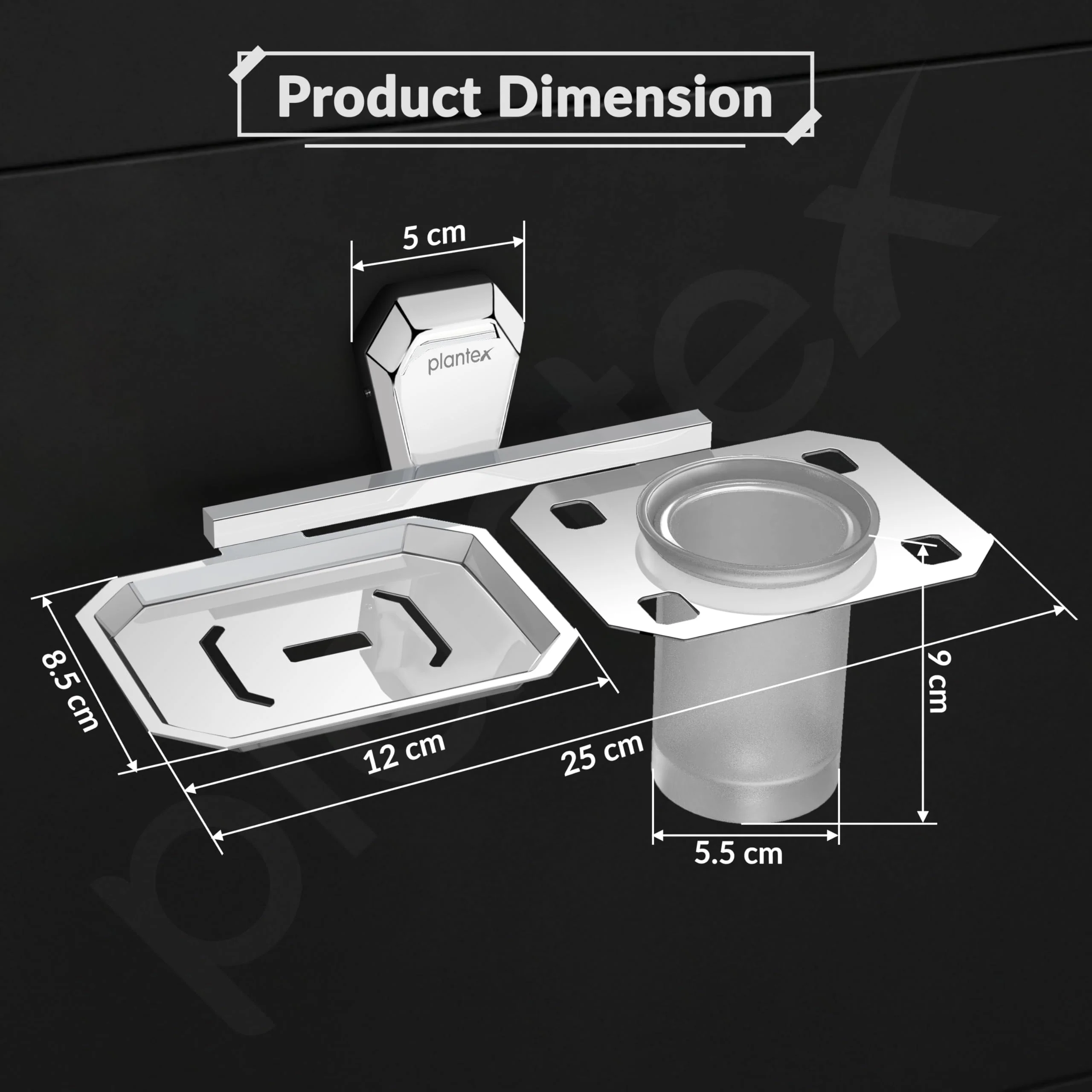 Plantex 2in1 Soap Dish with Tumbler Holder for Bathroom/304 Grade Stainless Steel Soap Holder with Toothbrush Holder/Bathroom Accessories - Pack of 1 (PM-2409, Chrome) - Image 4