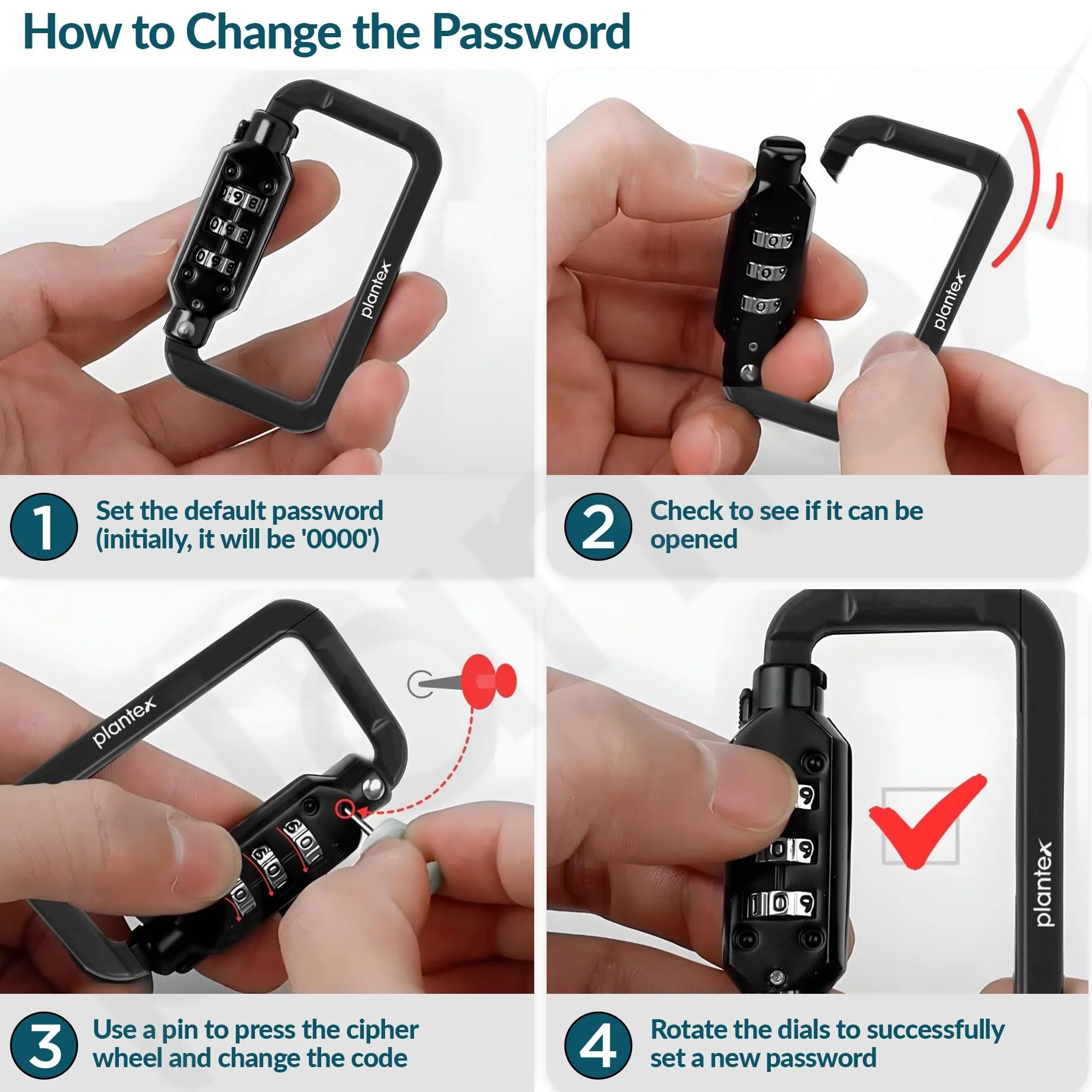 Plantex 3-Digit Code Combination Brass Lock/Number Lock/Portable Luggage Travel Locks for Briefcase/Laptop Bags - Pack of 2 (Black) - Image 5