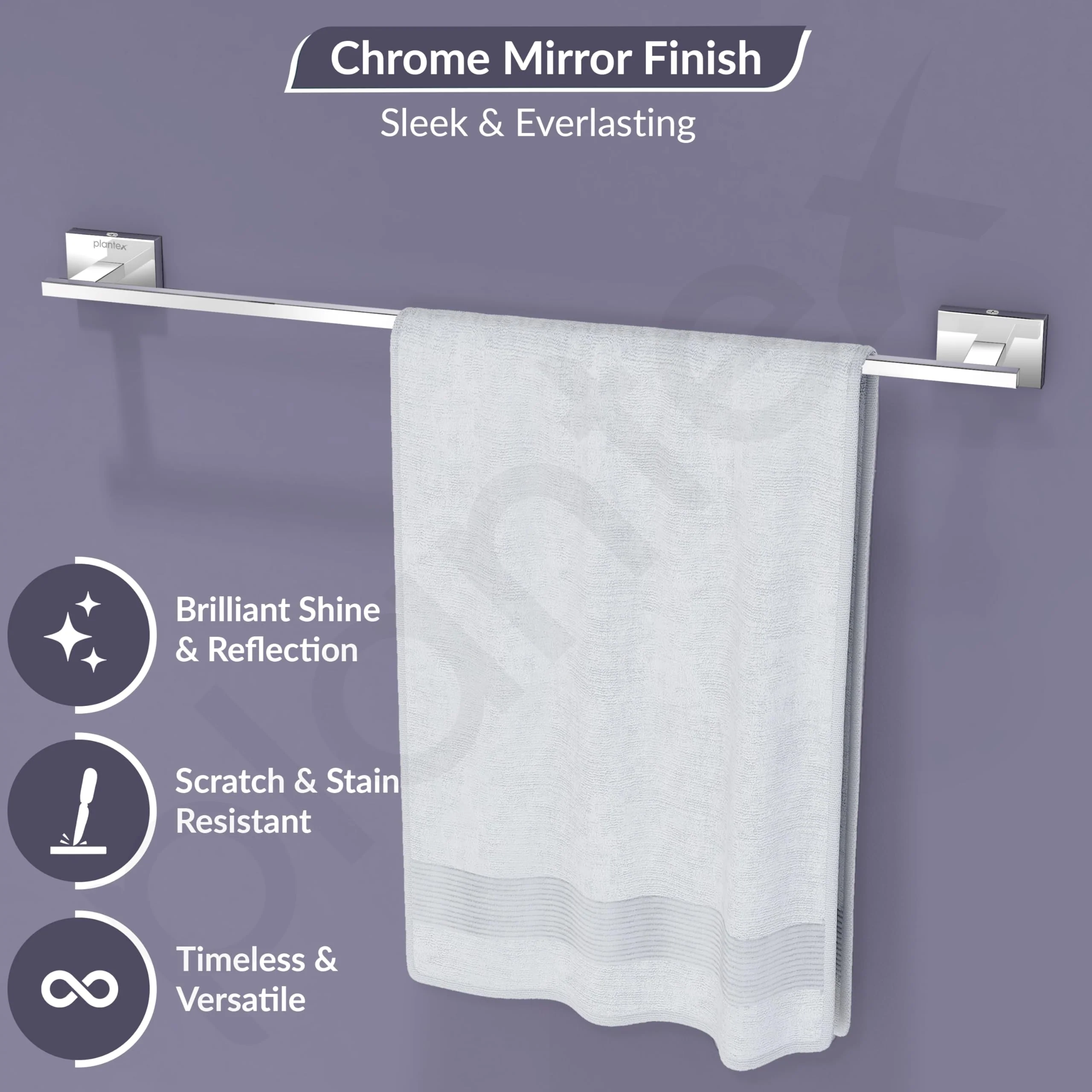 Plantex 304 Grade Stainless Steel 24 inch Bathroom Single Towel Rod/Towel Holder/Towel Hanger/Towel Bar/Stand/Bathroom Accessories - Benz (Chrome) - Image 3