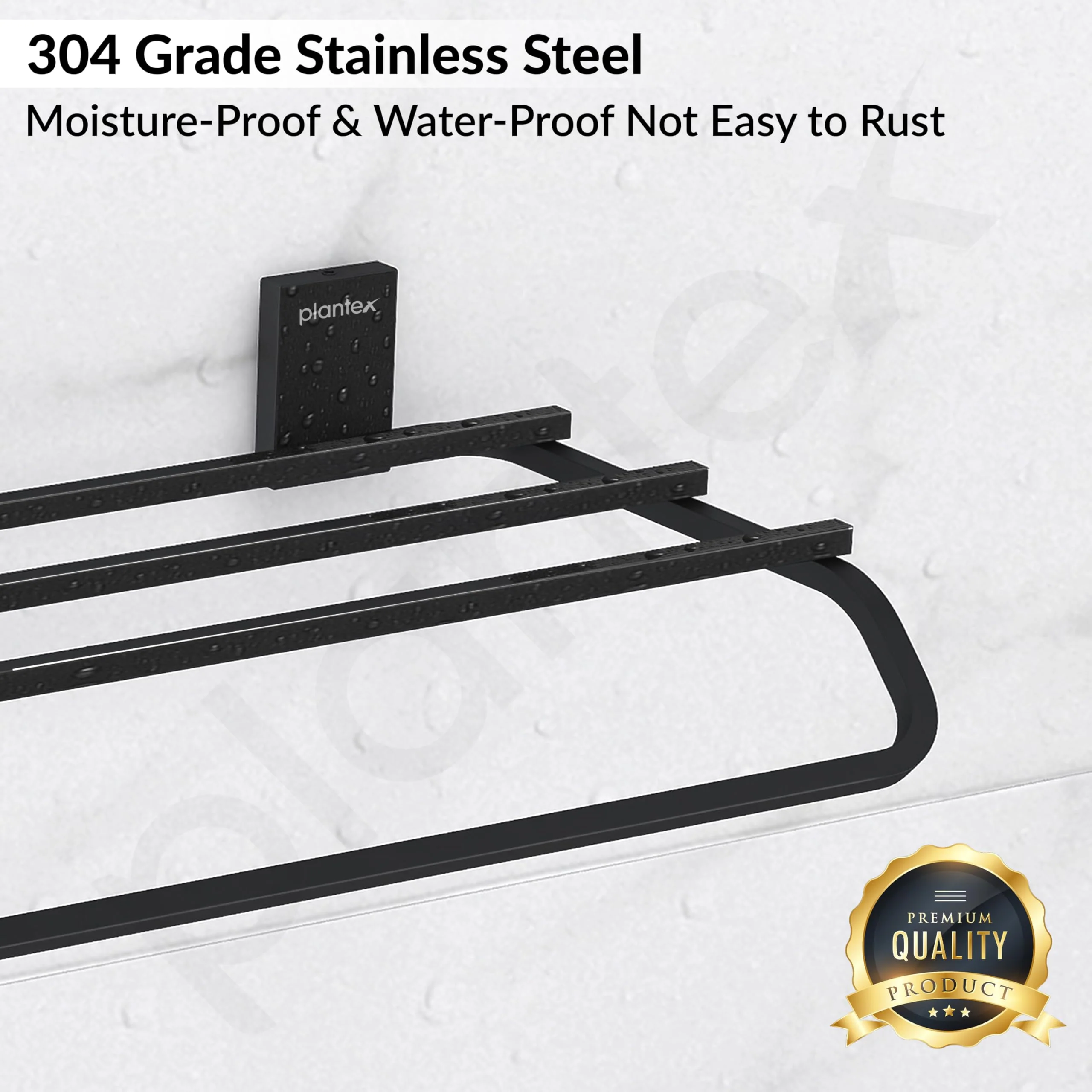 Plantex 304 Grade Stainless Steel 24-inch Bathroom Towel Rack/Towel Bar/Towel Stand/Towel Rod/Bathroom Accessories - Pack of 1 (Crystal - Black) - Image 4
