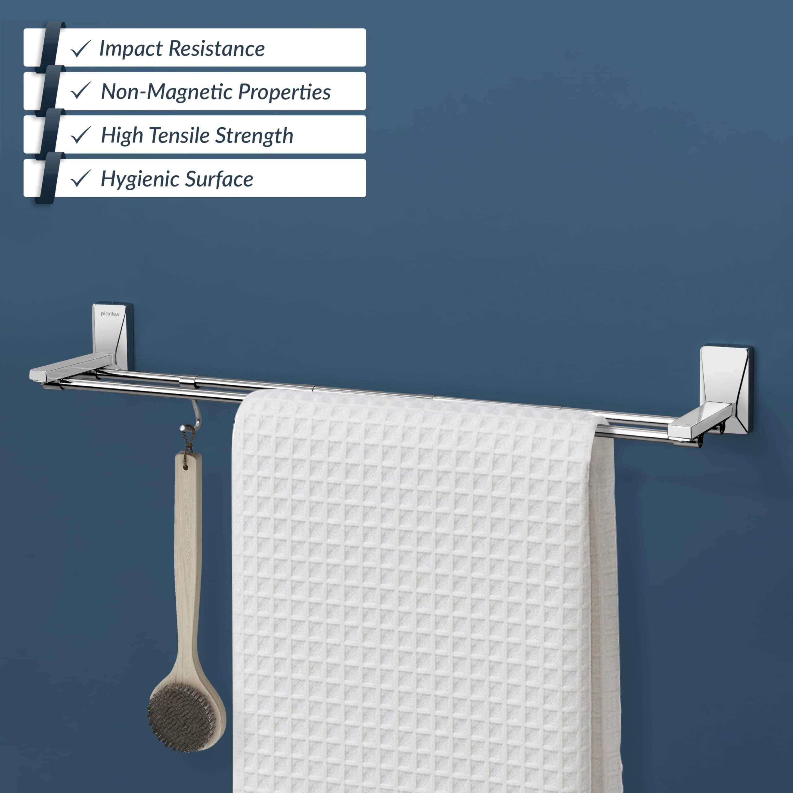 Plantex 304 Grade Stainless Steel 24 inch Dual Towel Rod/Towel Holder for Bathroom/Towel Hanger/Bathroom Accessories - Crystal (Chrome) - Image 3