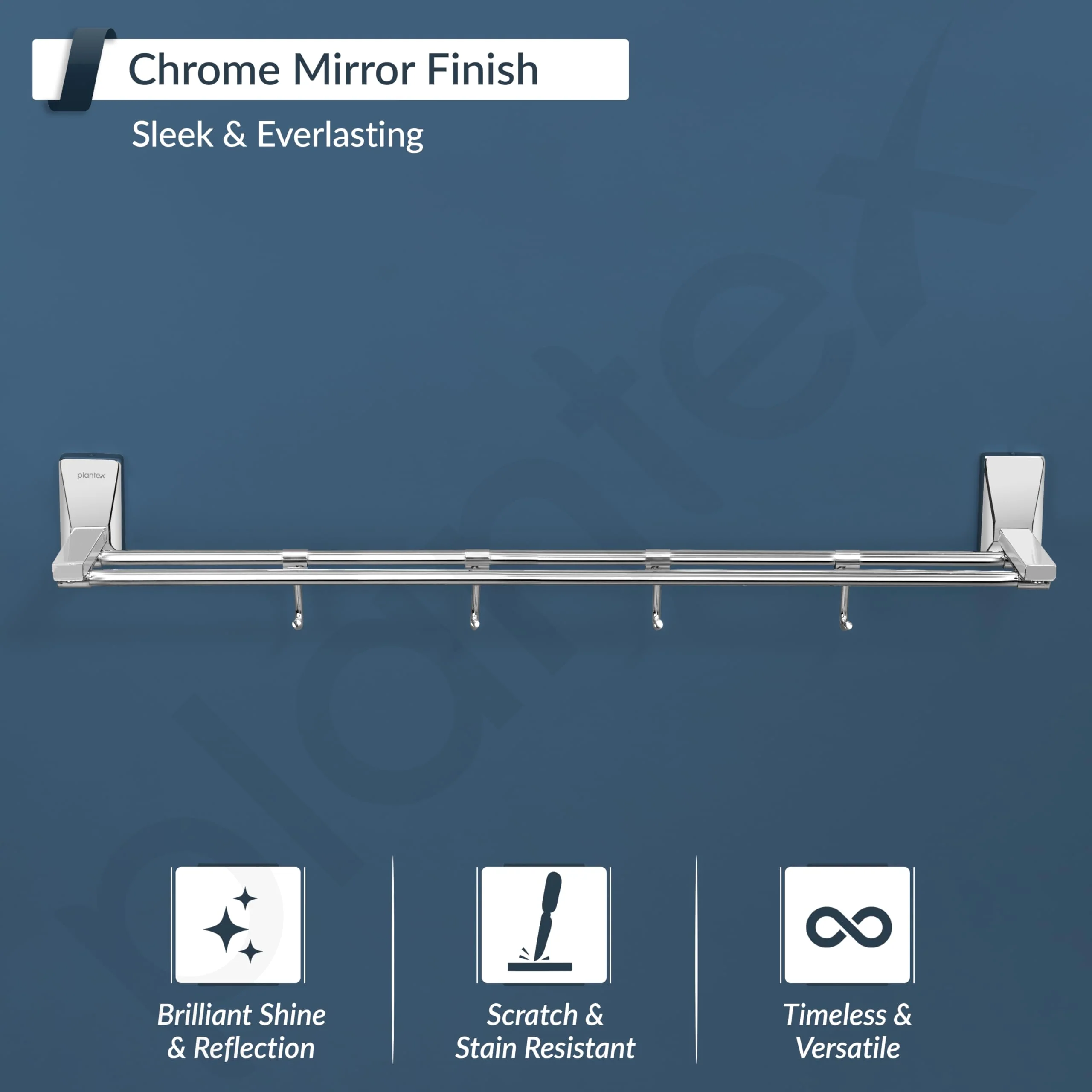 Plantex 304 Grade Stainless Steel 24 inch Dual Towel Rod/Towel Holder for Bathroom/Towel Hanger/Bathroom Accessories - Crystal (Chrome) - Image 4