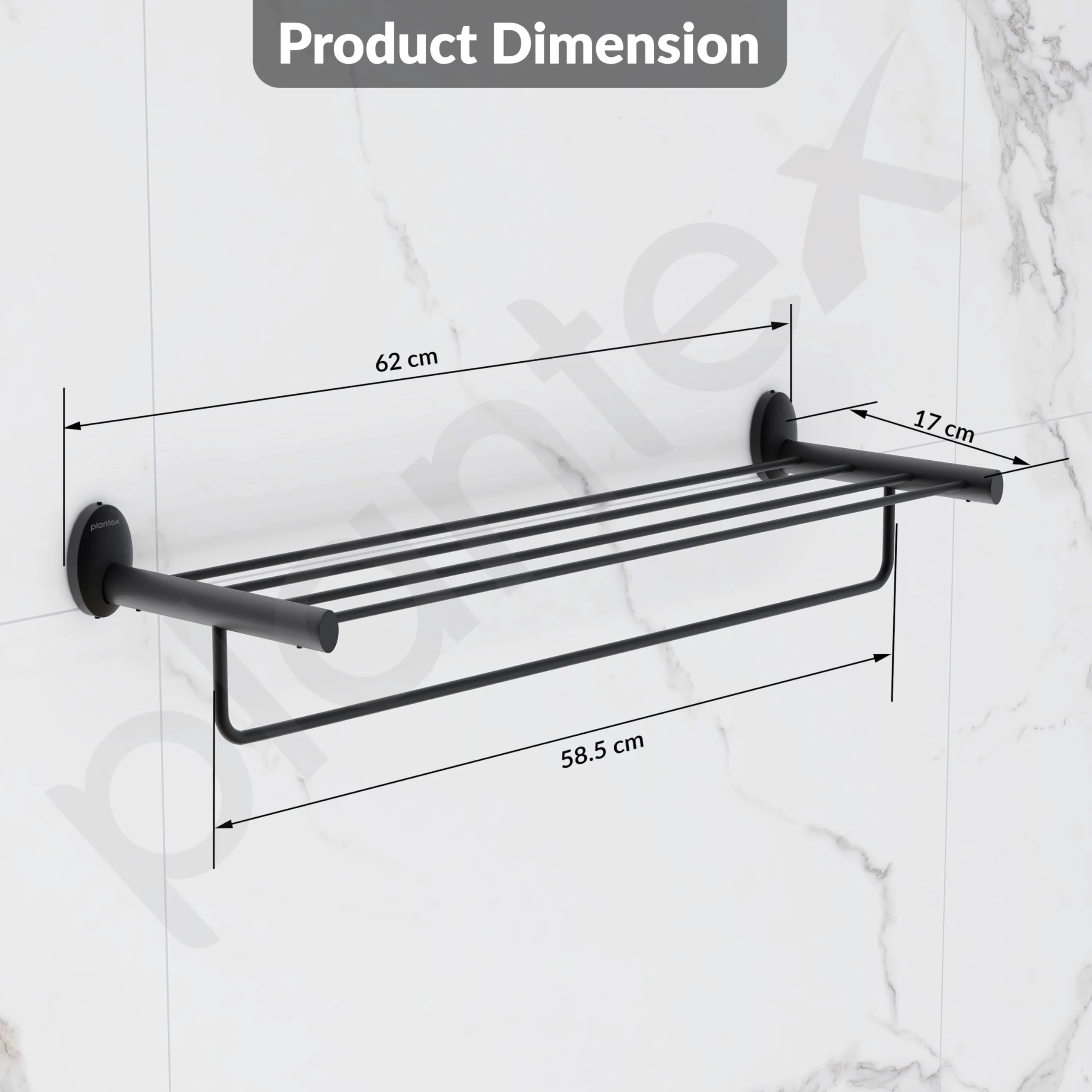 Plantex 304 Grade Stainless Steel 24-Inch Towel Rack for Bathroom/Towel Rod/Towel Hanger Stand/Bathroom Accessories - Oreva (Black) - Image 5