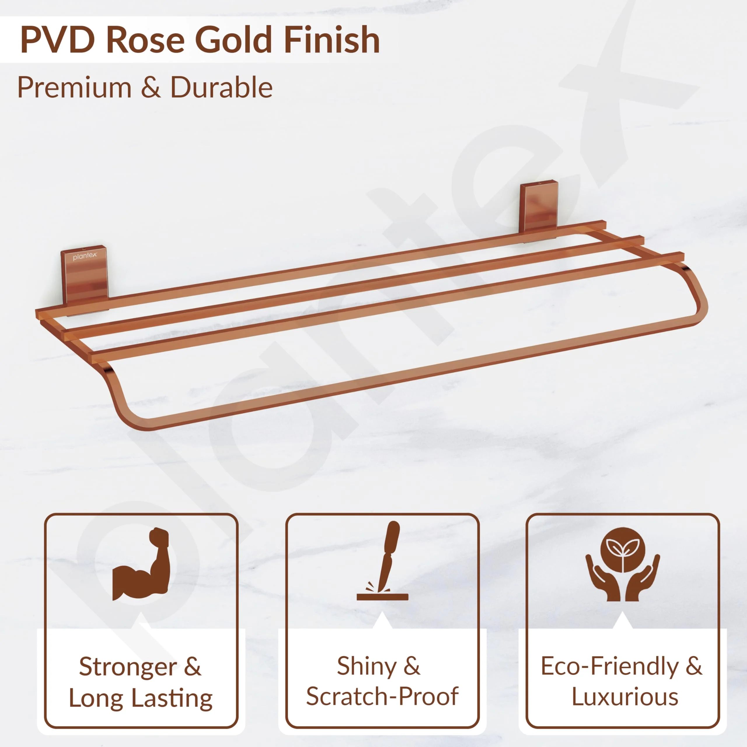Plantex 304 Grade Stainless Steel 24-inch Towel Rack for Bathroom/Towel Shelf/Towel Stand/Bathroom Accessories (Crystal - PVD Rose Gold) - Image 5