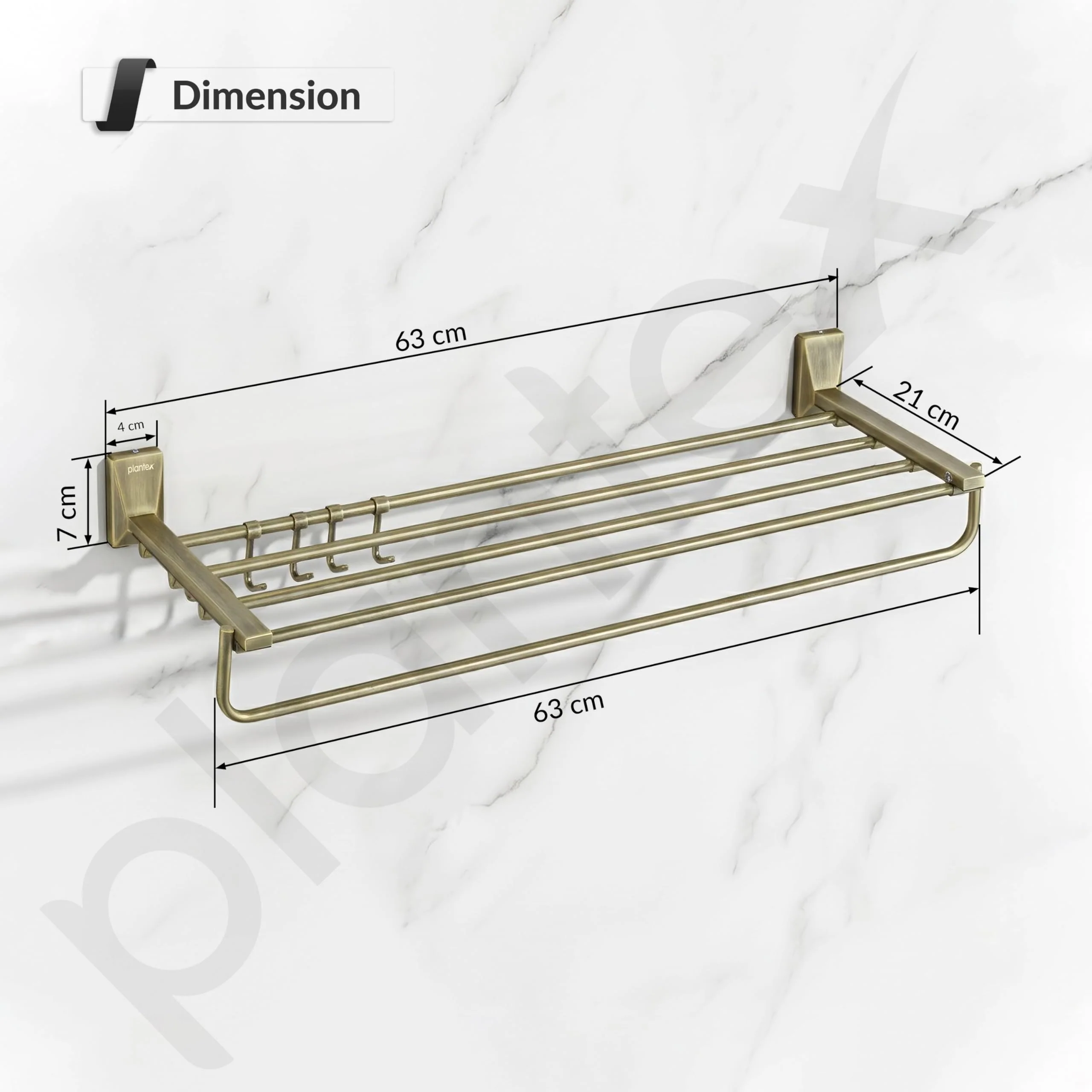 Plantex 304 Grade Stainless Steel 24 inch Towel Rack/Towel Bar/Towel Hanger/Towel Storage for Bathroom - Crystal (Brass Antique) - Image 2