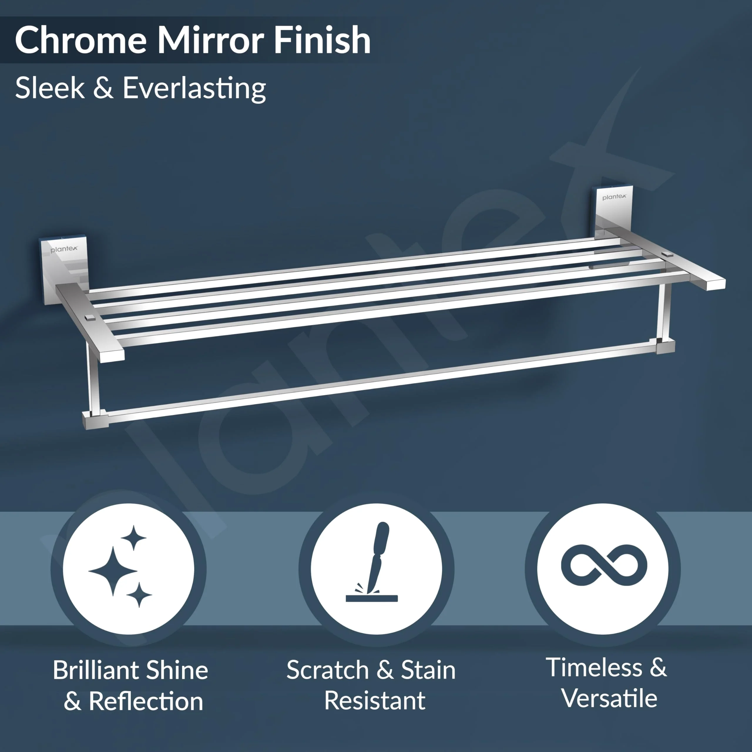 Plantex 304 Grade Stainless Steel 24 inches Long Towel Rack for Bathroom/Towel Rod/Towel Hanger Wall Mounted/Bathroom Accessories - Senso (Chrome) - Image 5