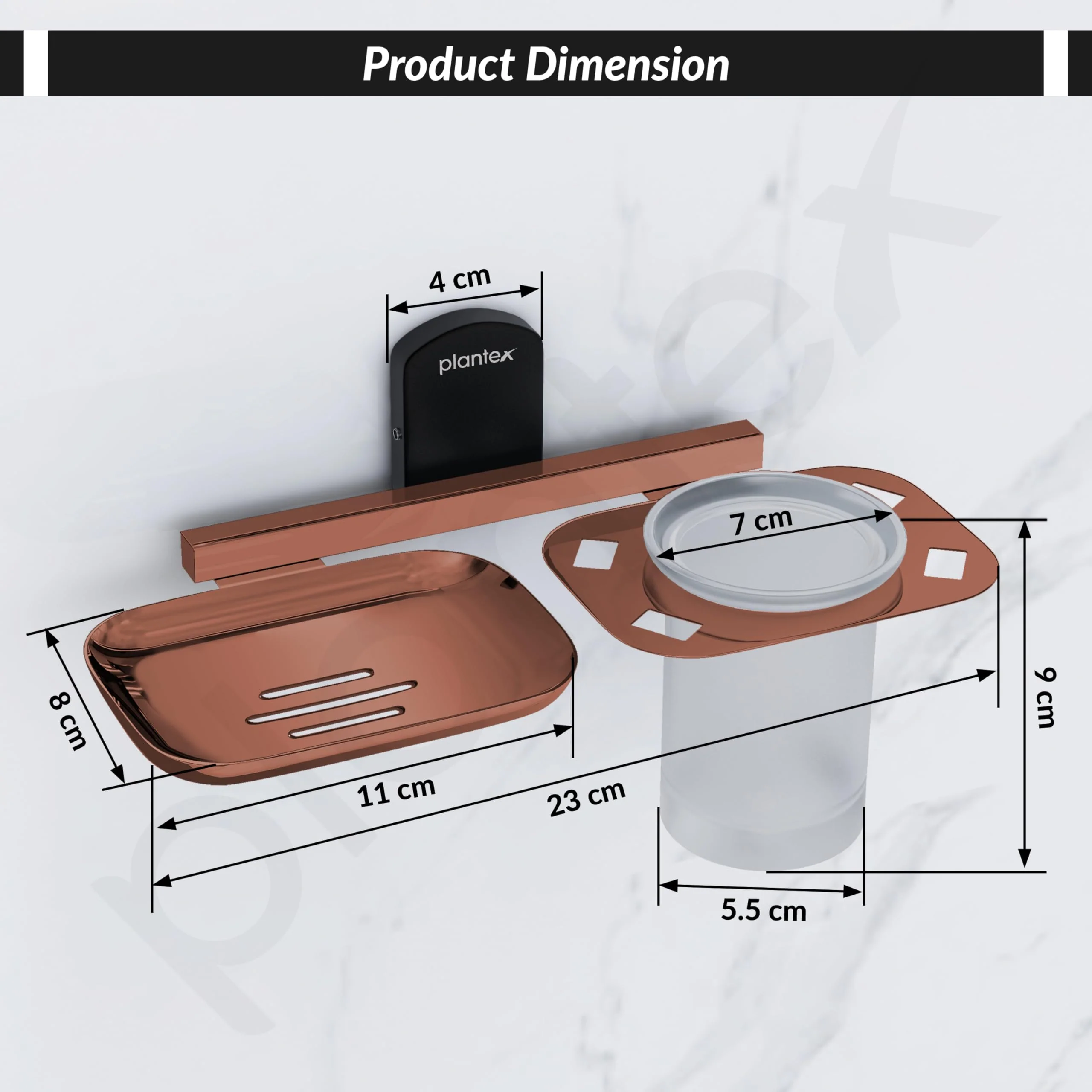 Plantex 304 Grade Stainless Steel 2in1 Soap Dish with Tumbler Holder/Soap Stand/Tooth Brush Holder/Bathroom Accessories - (Parv-Rose Gold & Black) - Image 5