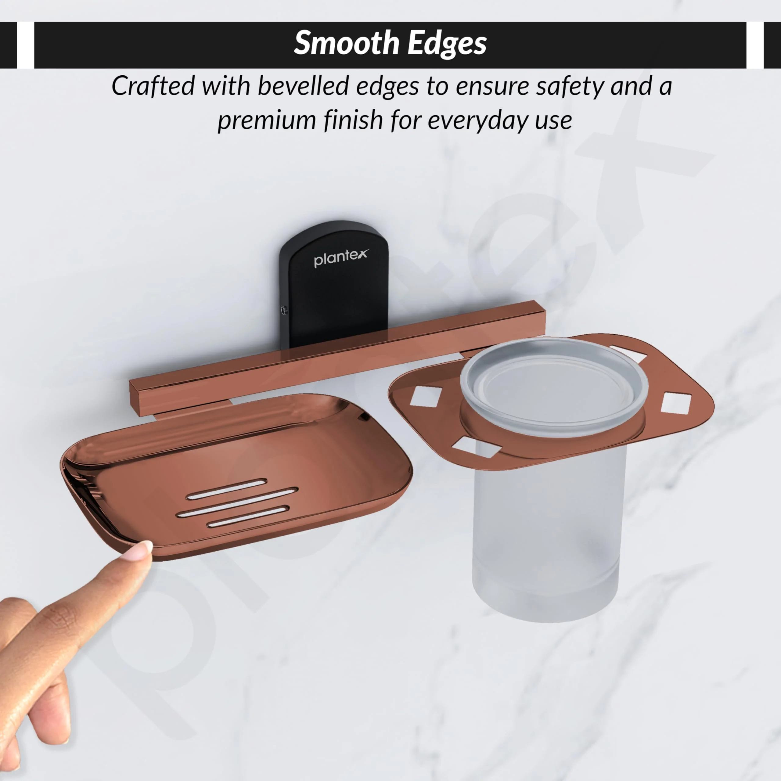 Plantex 304 Grade Stainless Steel 2in1 Soap Dish with Tumbler Holder/Soap Stand/Tooth Brush Holder/Bathroom Accessories - (Parv-Rose Gold & Black) - Image 7