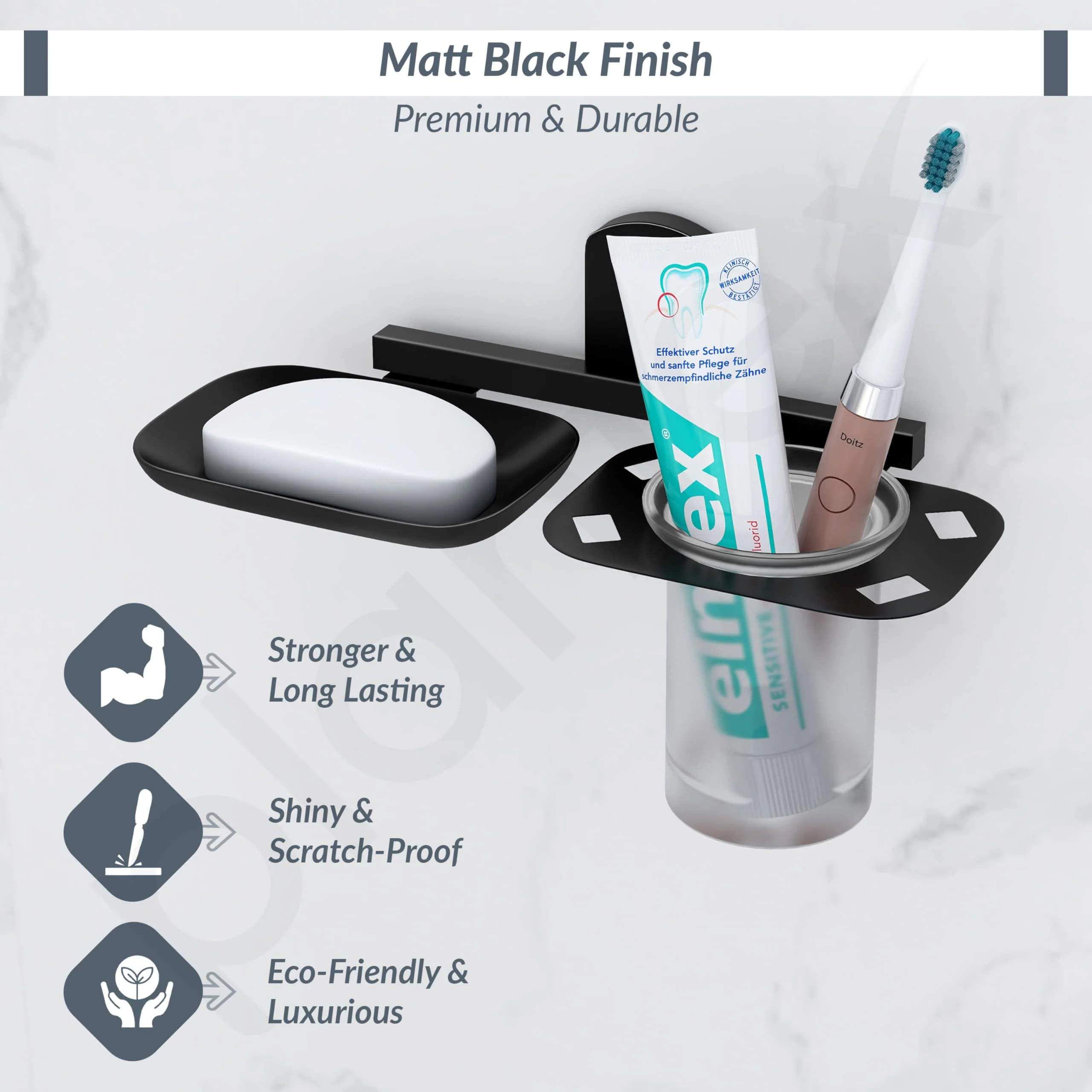Plantex 304 Grade Stainless Steel 2in1 Soap Dish with Tumbler Holder/Soap Stand/Tooth Brush Holder for Bathroom/Bathroom Accessories - Pack of 1 (Parv-Black) - Image 4
