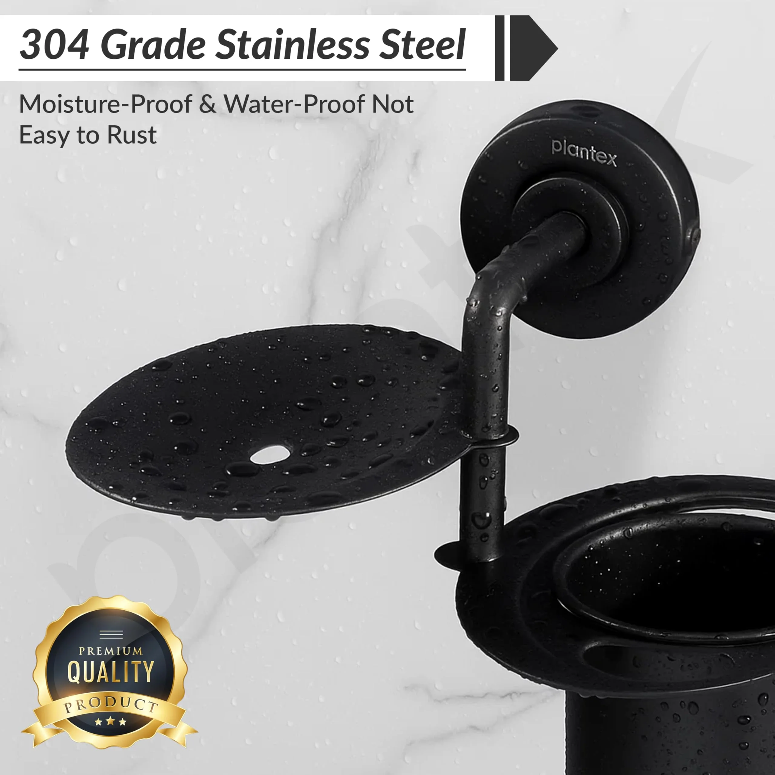 Plantex 304 Grade Stainless Steel 2in1 Soap Holder with Tumbler Holder/Bathroom Accessories - Daizy (Black) - Image 7