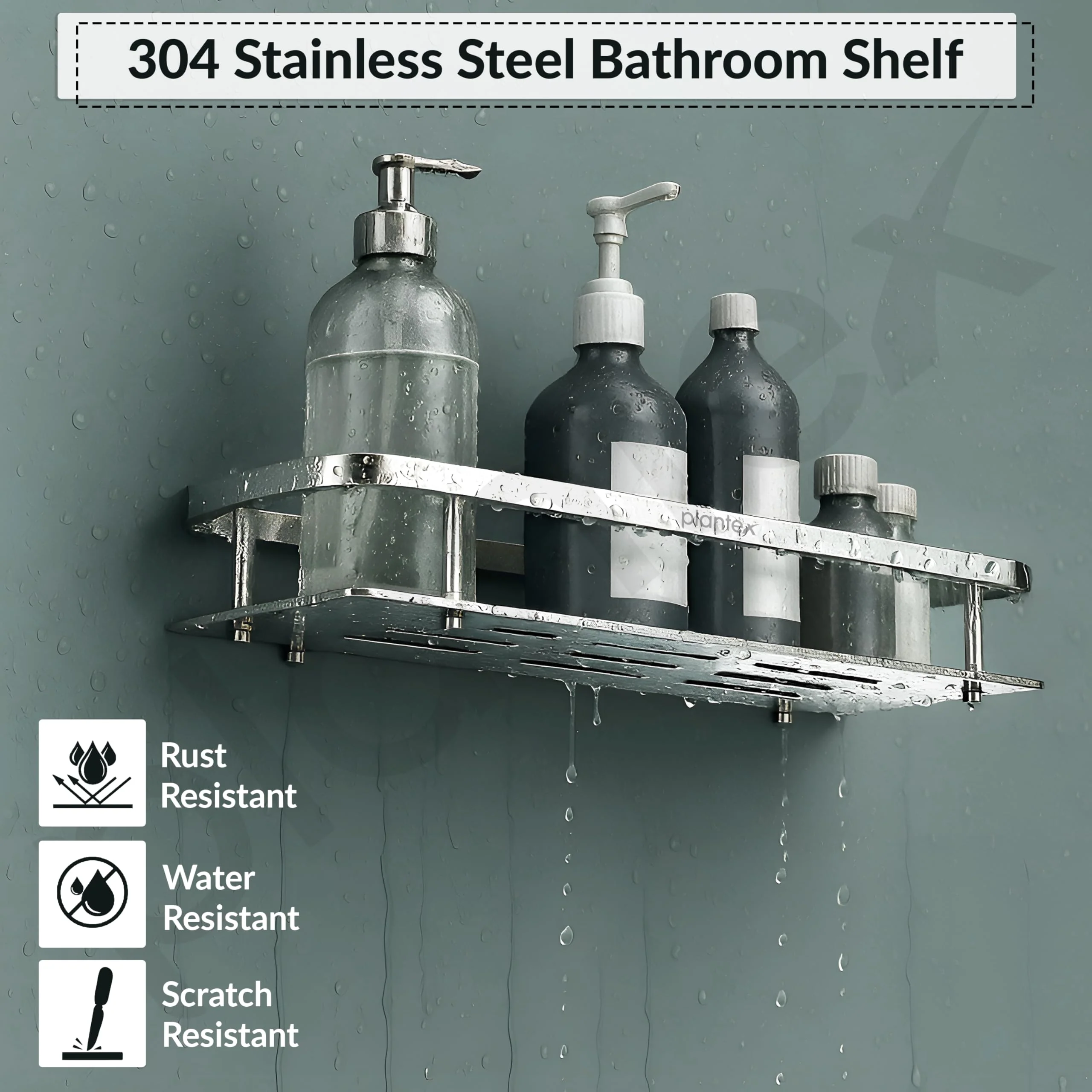 Plantex 304 Grade Stainless Steel Bathroom Shelf for Wall/Storage Shelves for Kitchen/Wall Mounted Bathroom Organizer -(15X5 Inches Chrome Finish) - Image 3
