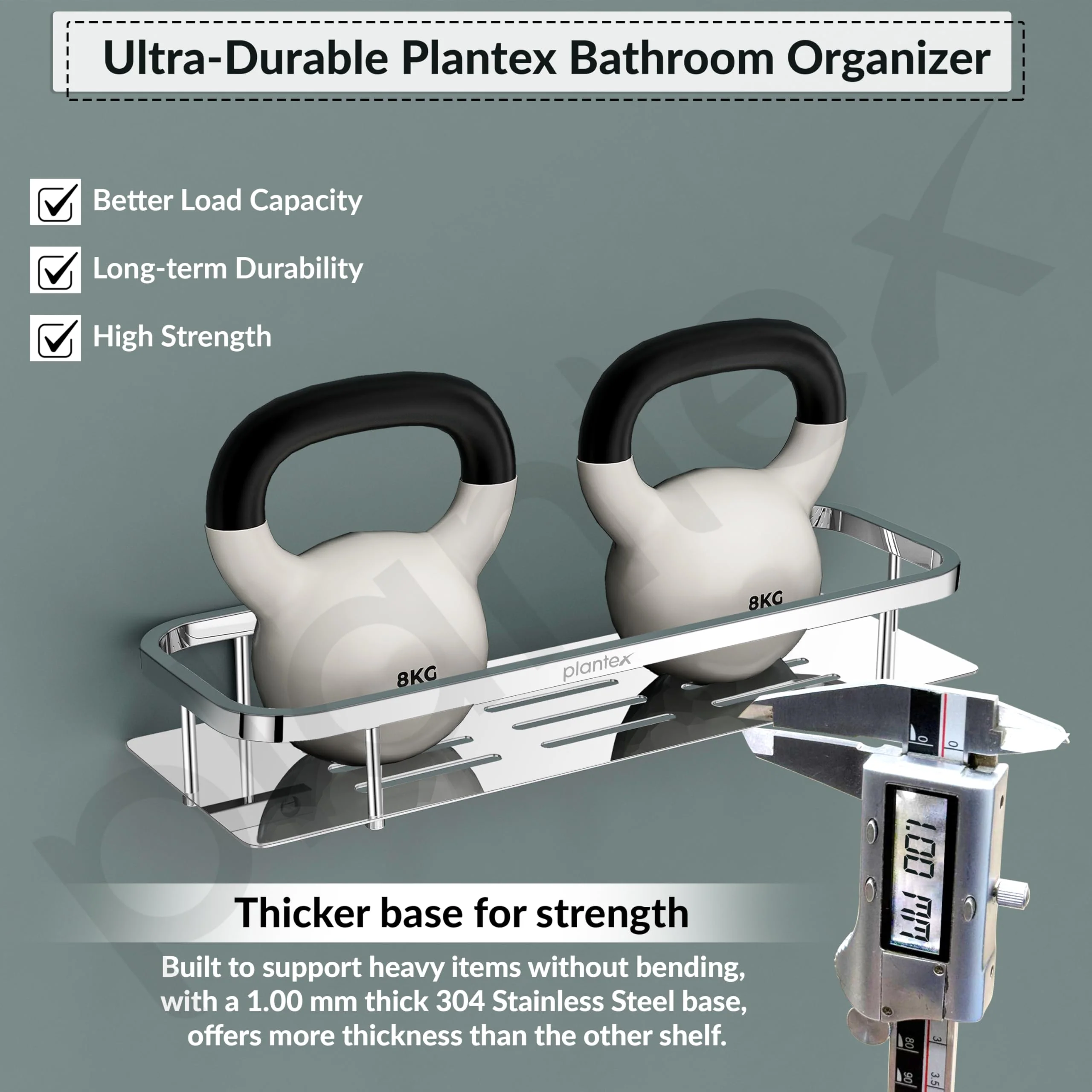 Plantex 304 Grade Stainless Steel Bathroom Shelf for Wall/Storage Shelves for Kitchen/Wall Mounted Bathroom Organizer -(15X5 Inches Chrome Finish) - Image 6
