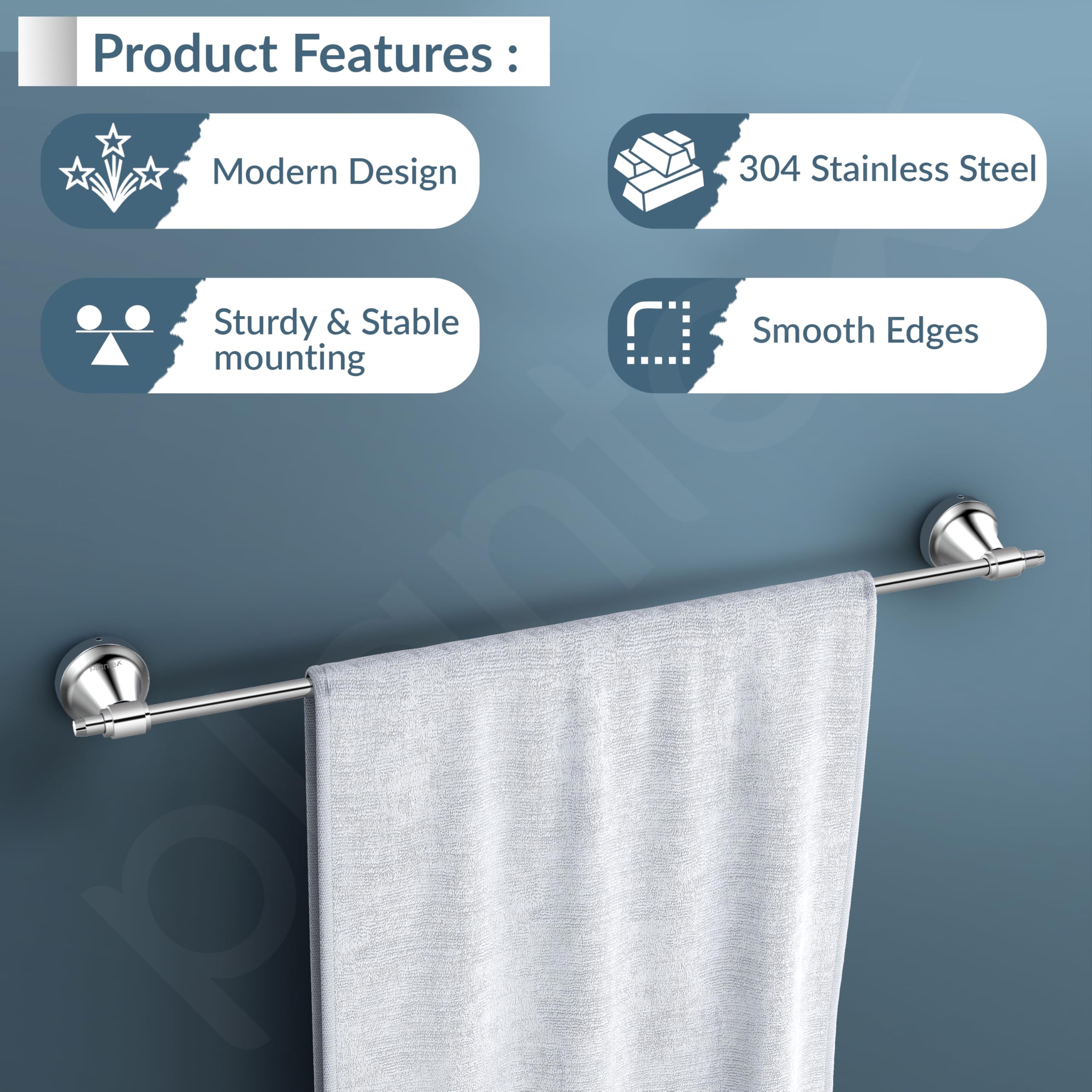 Plantex 304 Grade Stainless Steel Bathroom Single Towel Rod/Towel Stand/Towel Hanger/Bathroom Accessories, Niko (24-inch Chrome) - Image 2