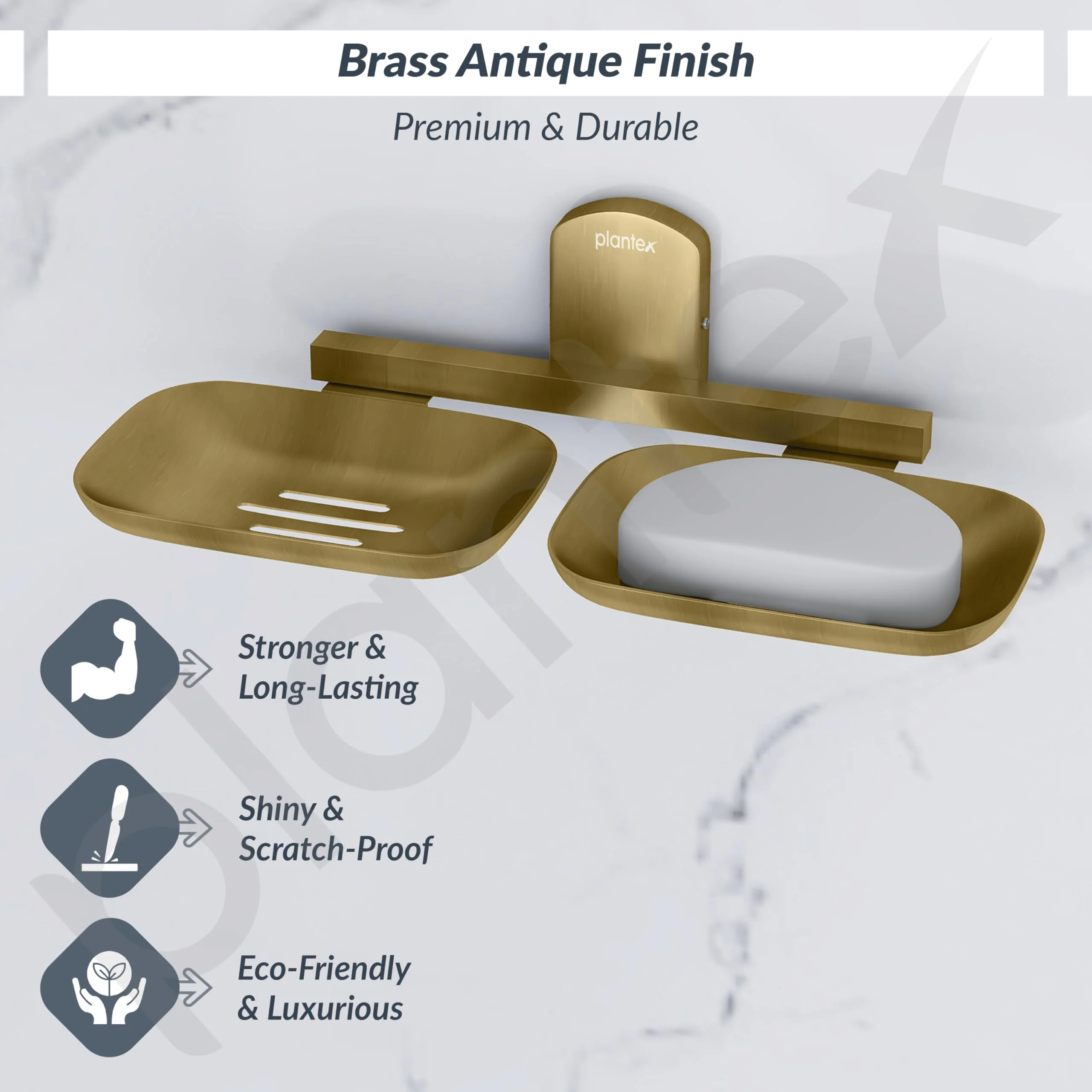 Plantex 304 Grade Stainless Steel Bathroom Soap Holder/Double Soap Dish/Soap Stand/Bathroom Accessories - Parv (Brass Antique) - Image 4