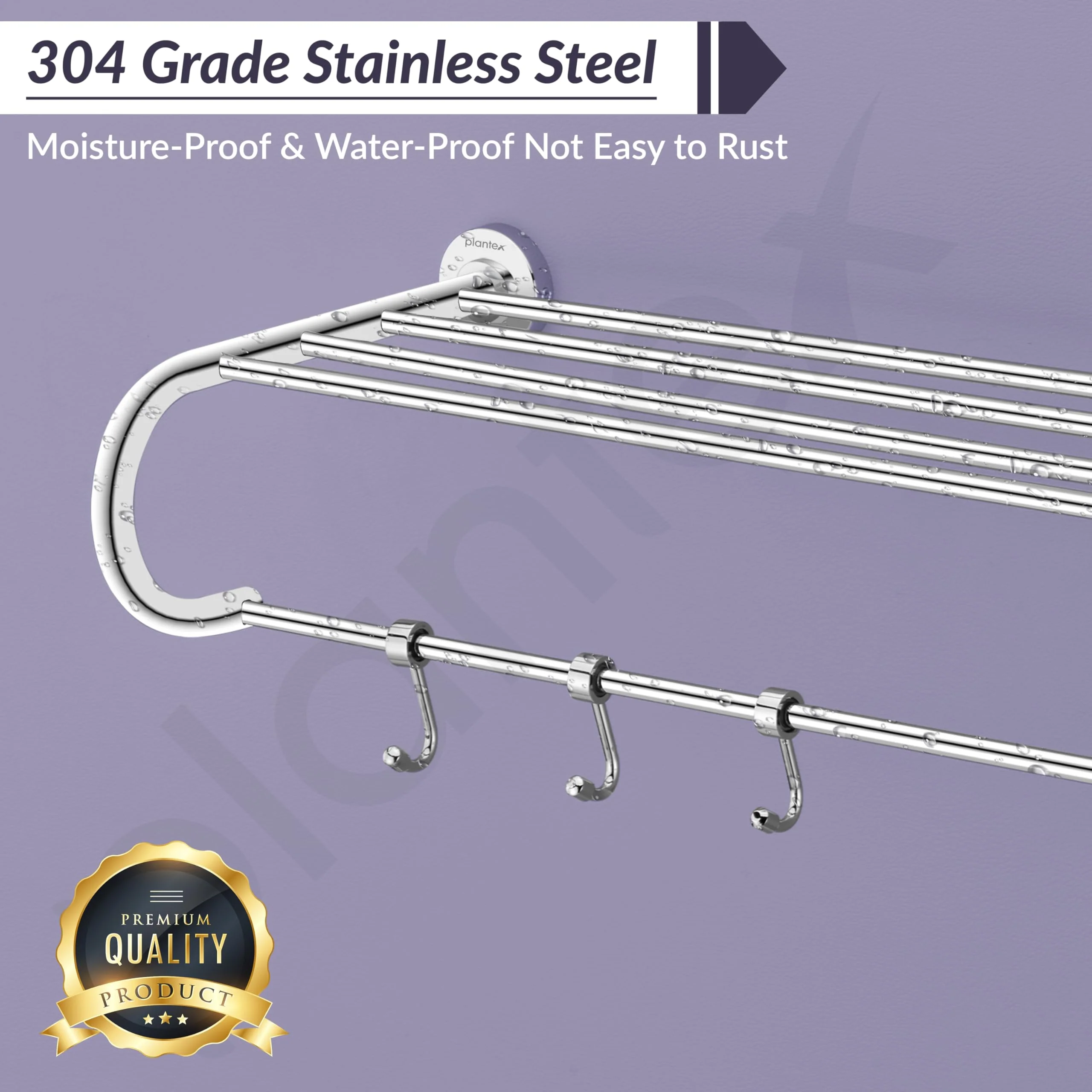 Plantex 304 Grade Stainless Steel Bathroom Towel Hanger/Towel Rack with Towel Rod/Towel Holder/Bathroom Accessories - Daizy (24-inch) Chrome - Image 5