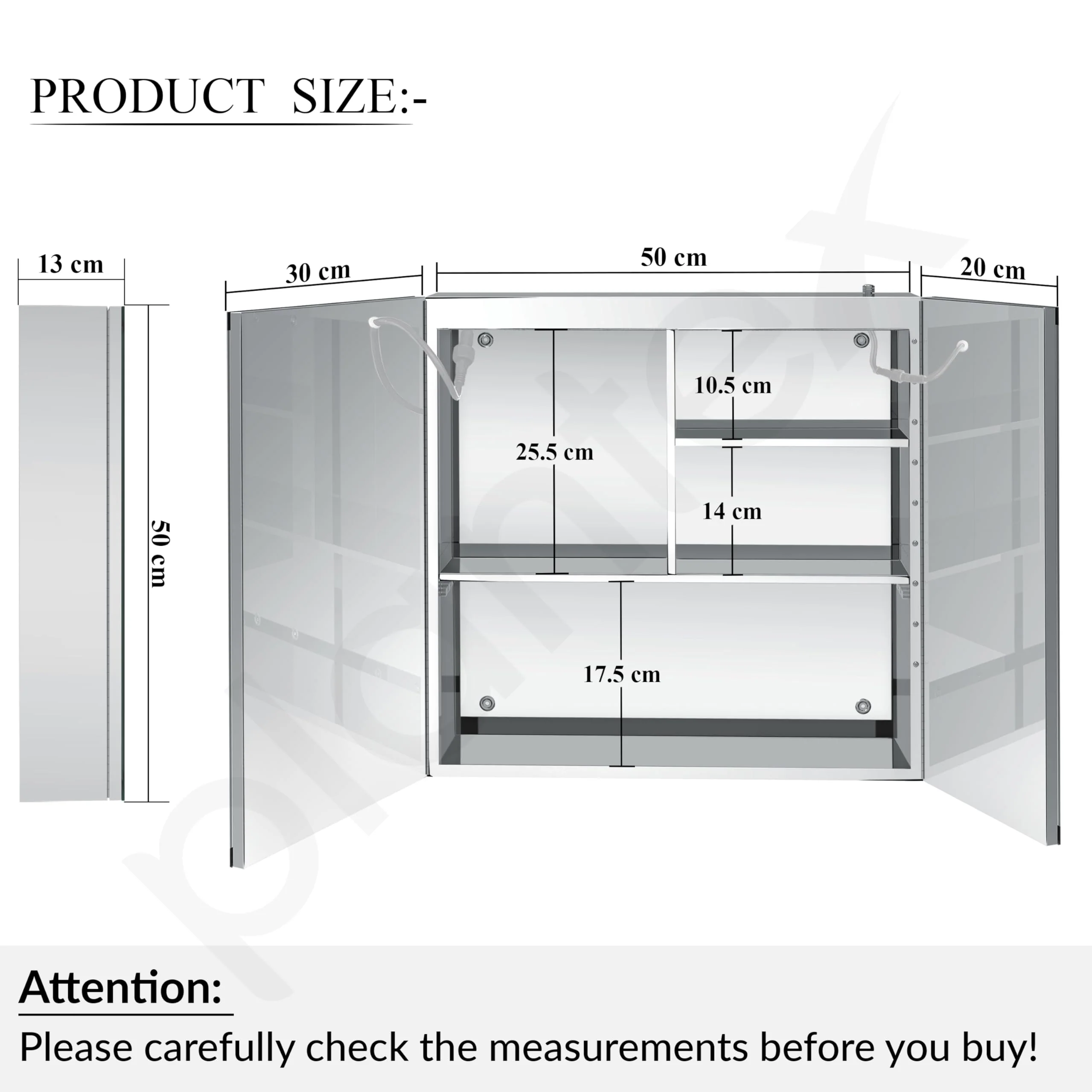 Plantex 304 Grade Stainless Steel Cabinet with LED Mirror/Bathroom Shelf for Wall with Mirror/Double Door Luxury Bathroom Cabinet (19x19 Inch-LED & Defogger/Chrome) - Image 6