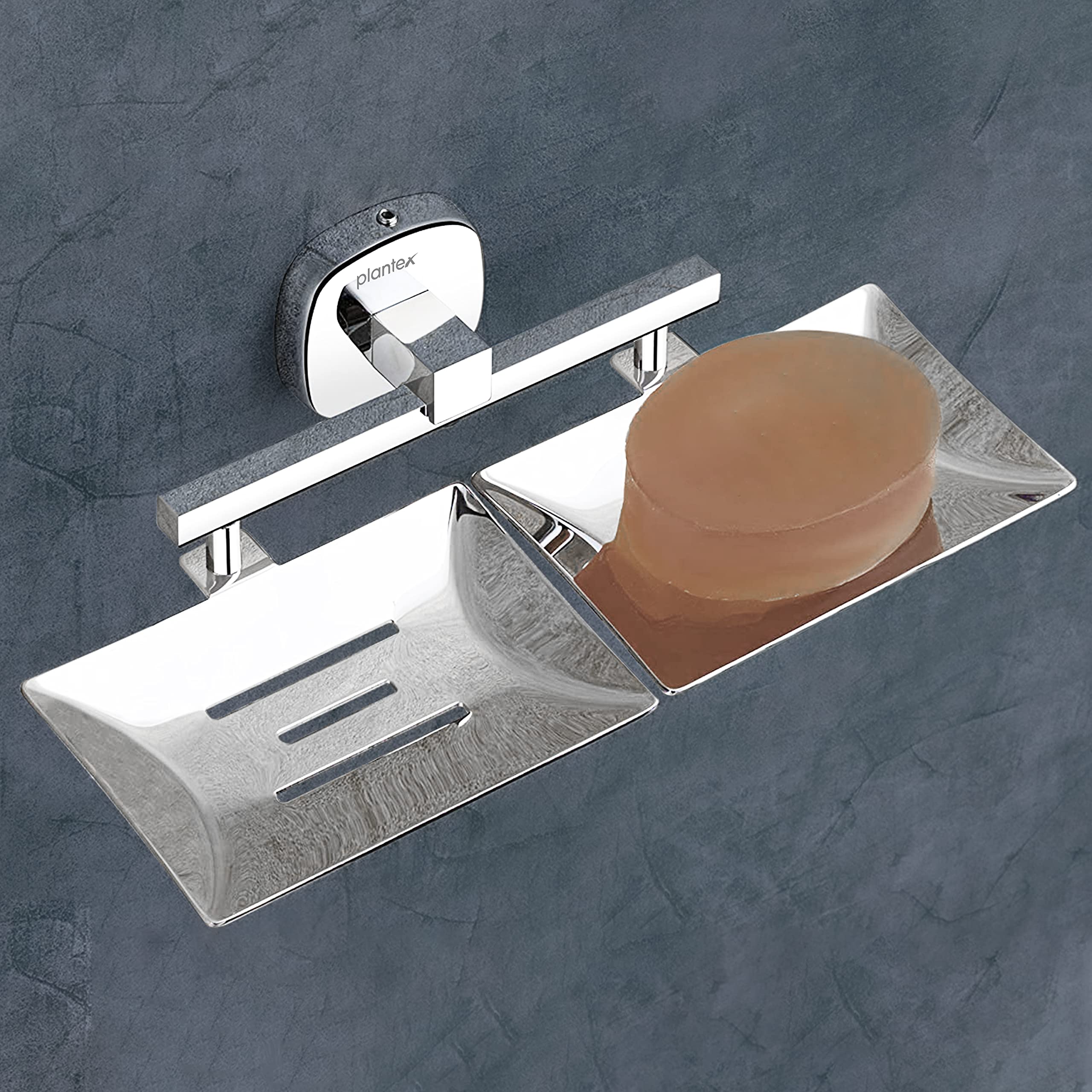 Plantex 304 Grade Stainless Steel Double Soap Dish/Soap Case/Soap Holder/Soap Stand for Bathroom Accessories - Maxx (Chrome) - Image 2