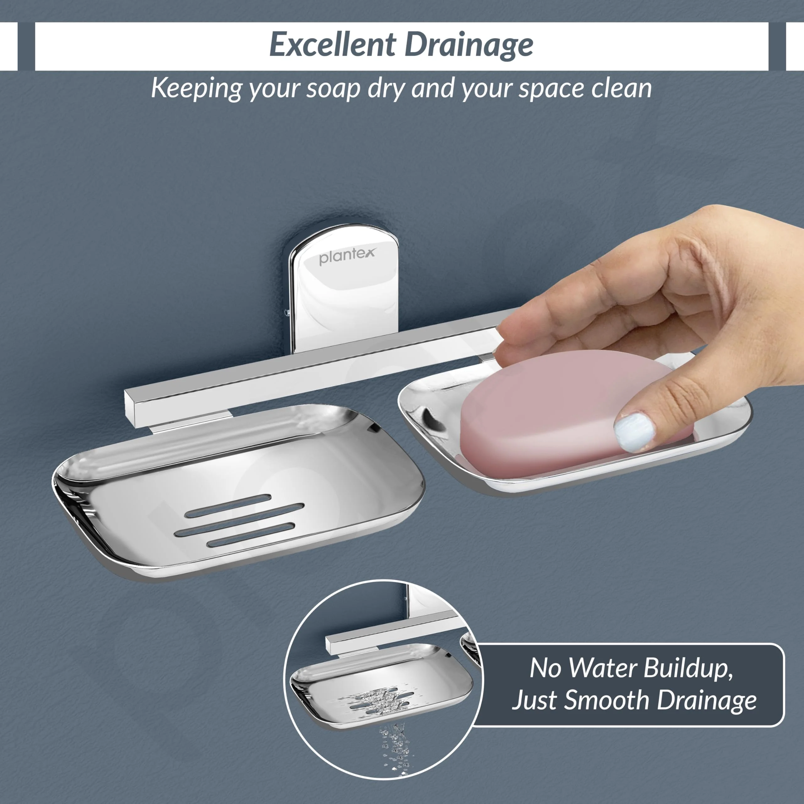 Plantex 304 Grade Stainless Steel Double Soap Holder for Bathroom/Soap Dish/Soap Stand for Bathroom Wall/Bathroom Accessories - Parv (Chrome) - Image 7