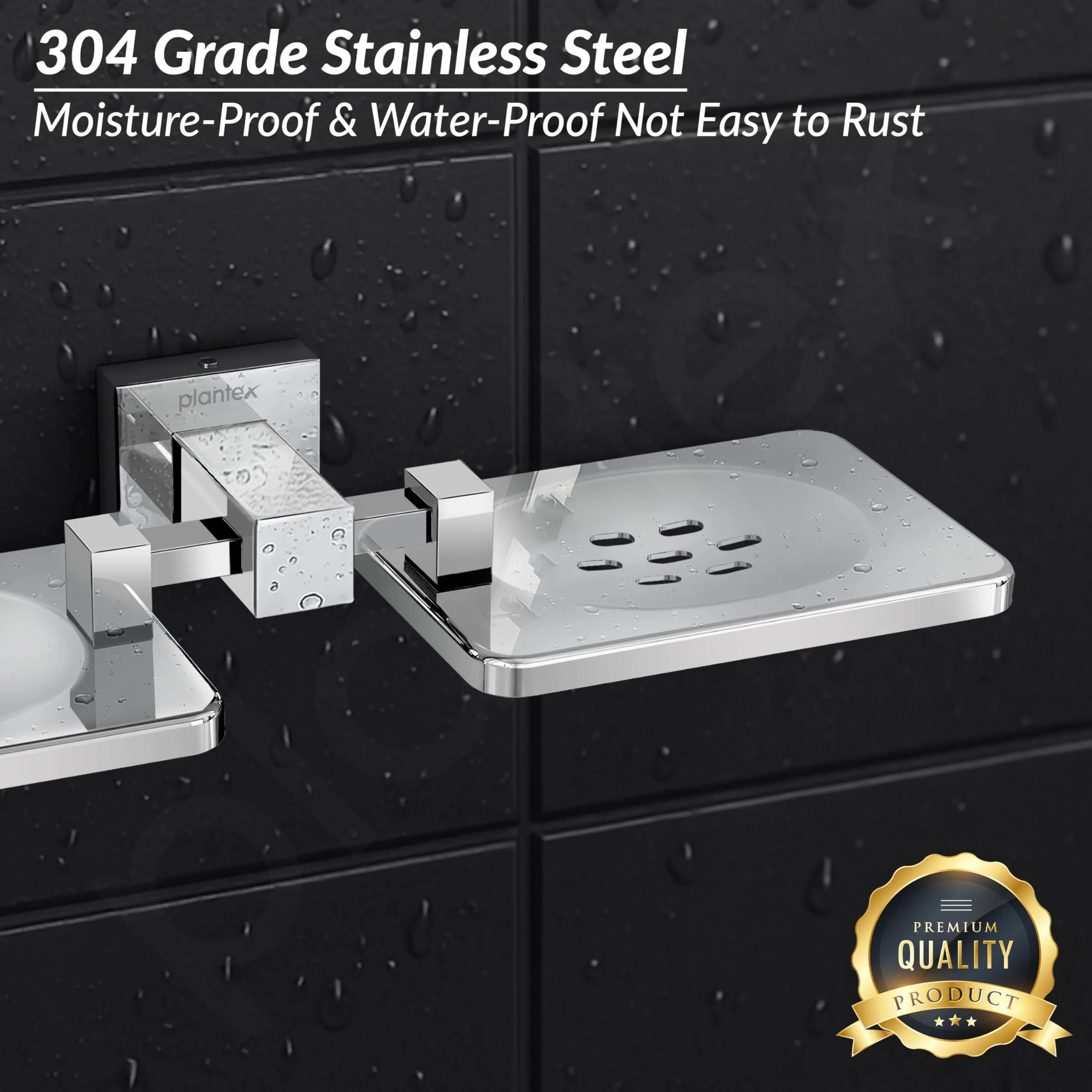 Plantex 304 Grade Stainless Steel Double Soap Holder/Soap Stand/Wall Mounted Items for Bathroom Accessories - Splash (Chrome) - Image 4