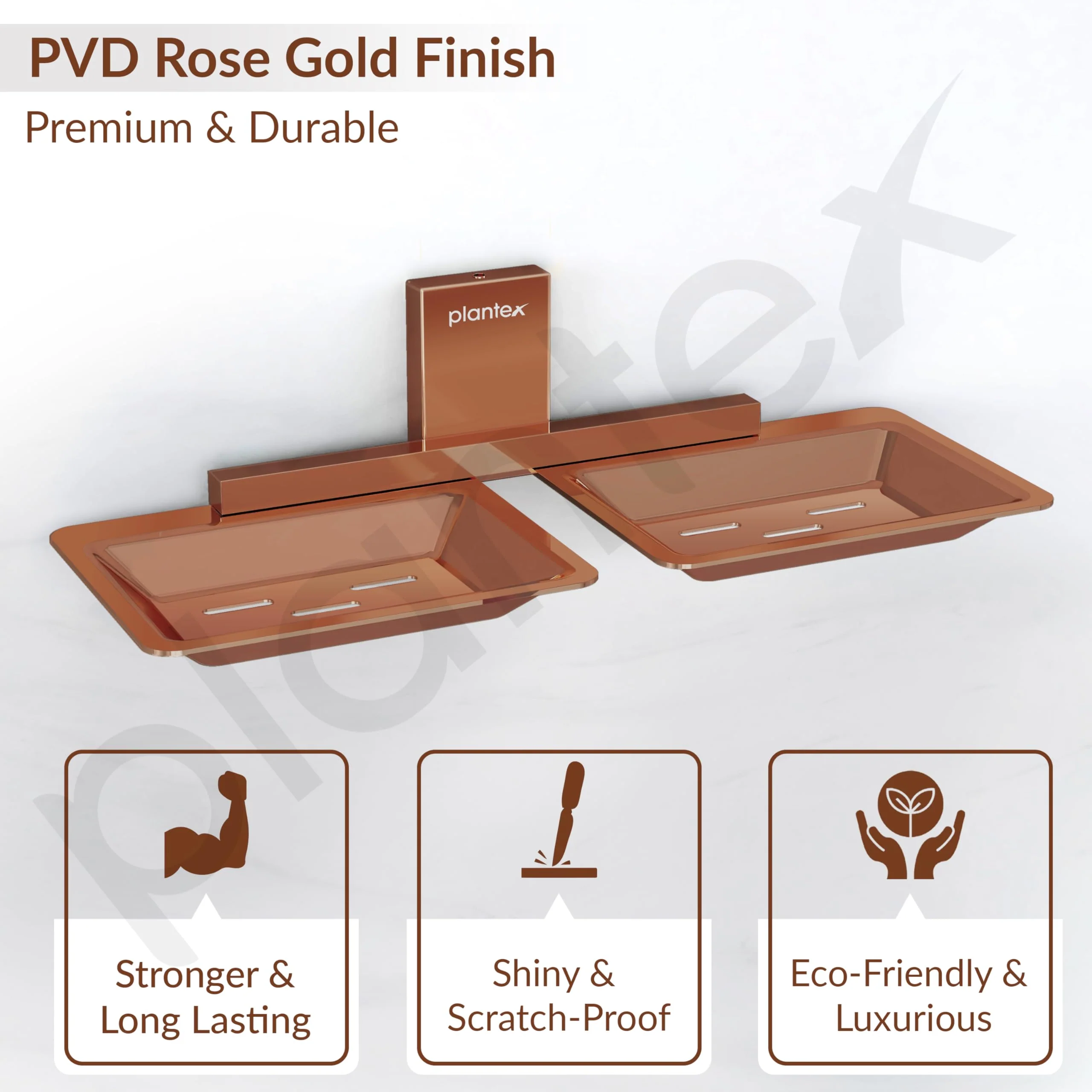 Plantex 304 Grade Stainless Steel Double Soap Stand/Dual Soap Dish/Soap Case/Soap Storage/Soap Holder for Bathroom/Bathroom Accessories - Pack of 1 (Crystal, PVD Rose Gold) - Image 5