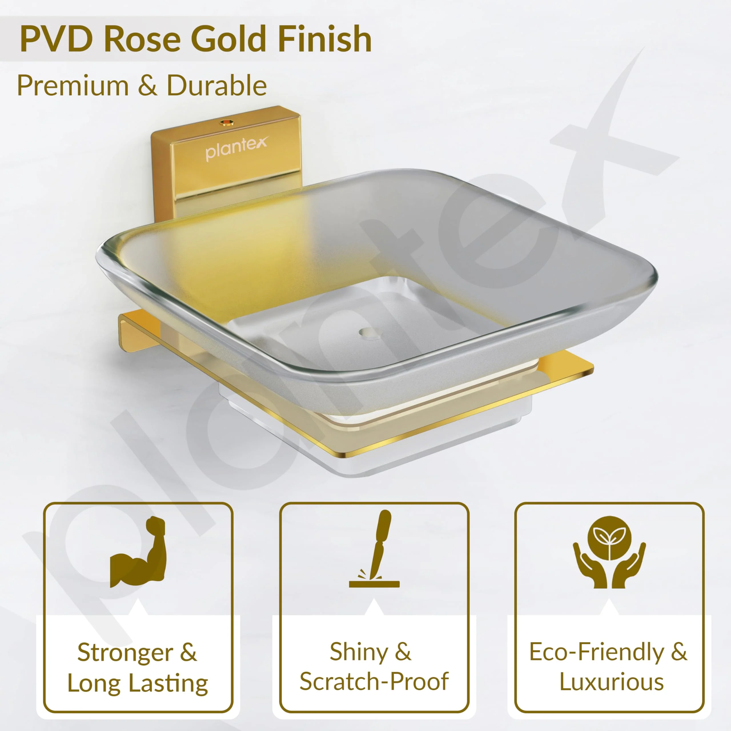 Plantex 304 Grade Stainless Steel Glass Soap Dish/Soap Stand/Soap Holder/Bathroom Accessories - Crystal (PVD Gold) - Image 5
