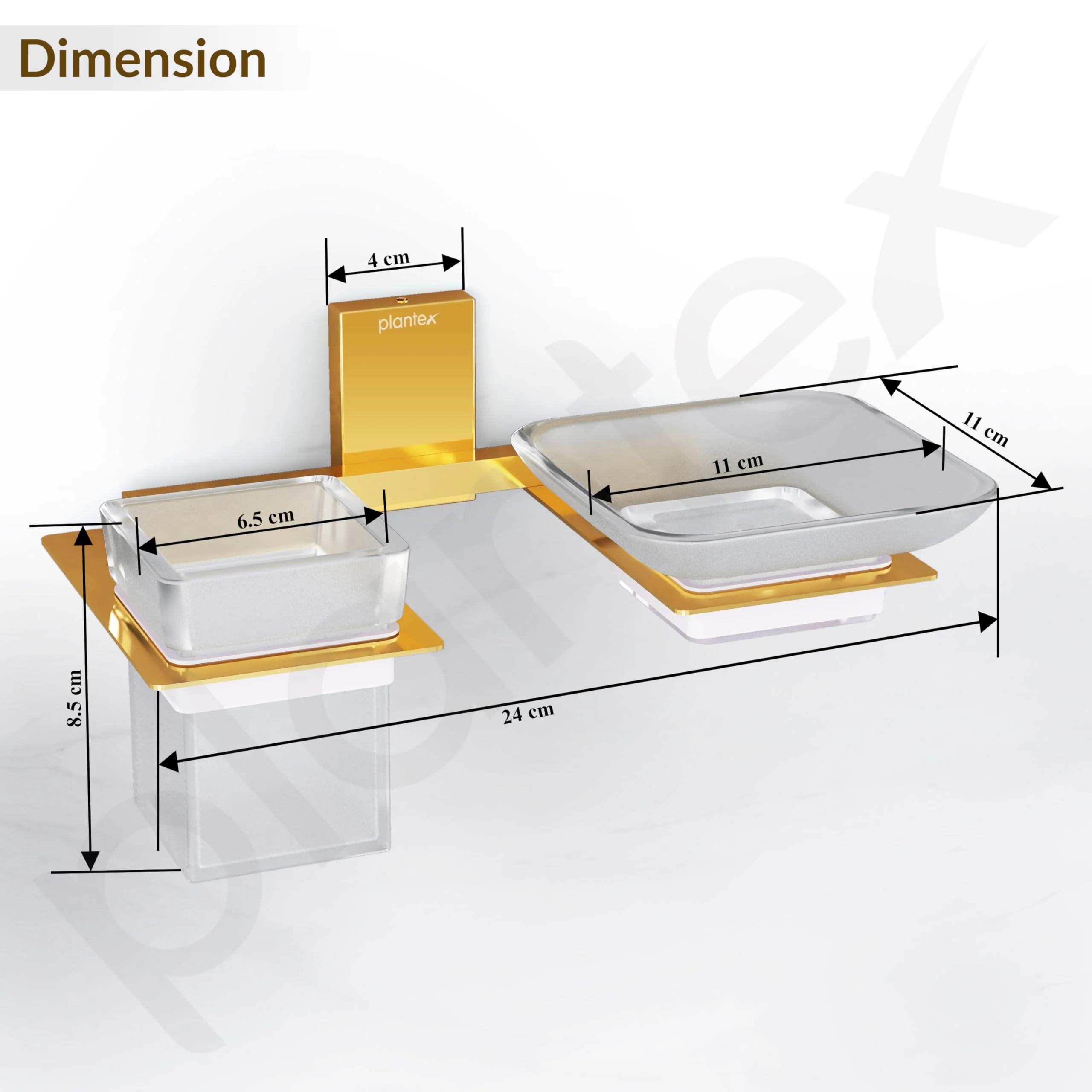Plantex 304 Grade Stainless Steel Glass Soap Dish with Tumbler Holder/Soap Stand/Toothbrush Holder/Bathroom Accessories - Crystal (PVD Gold) - Image 3