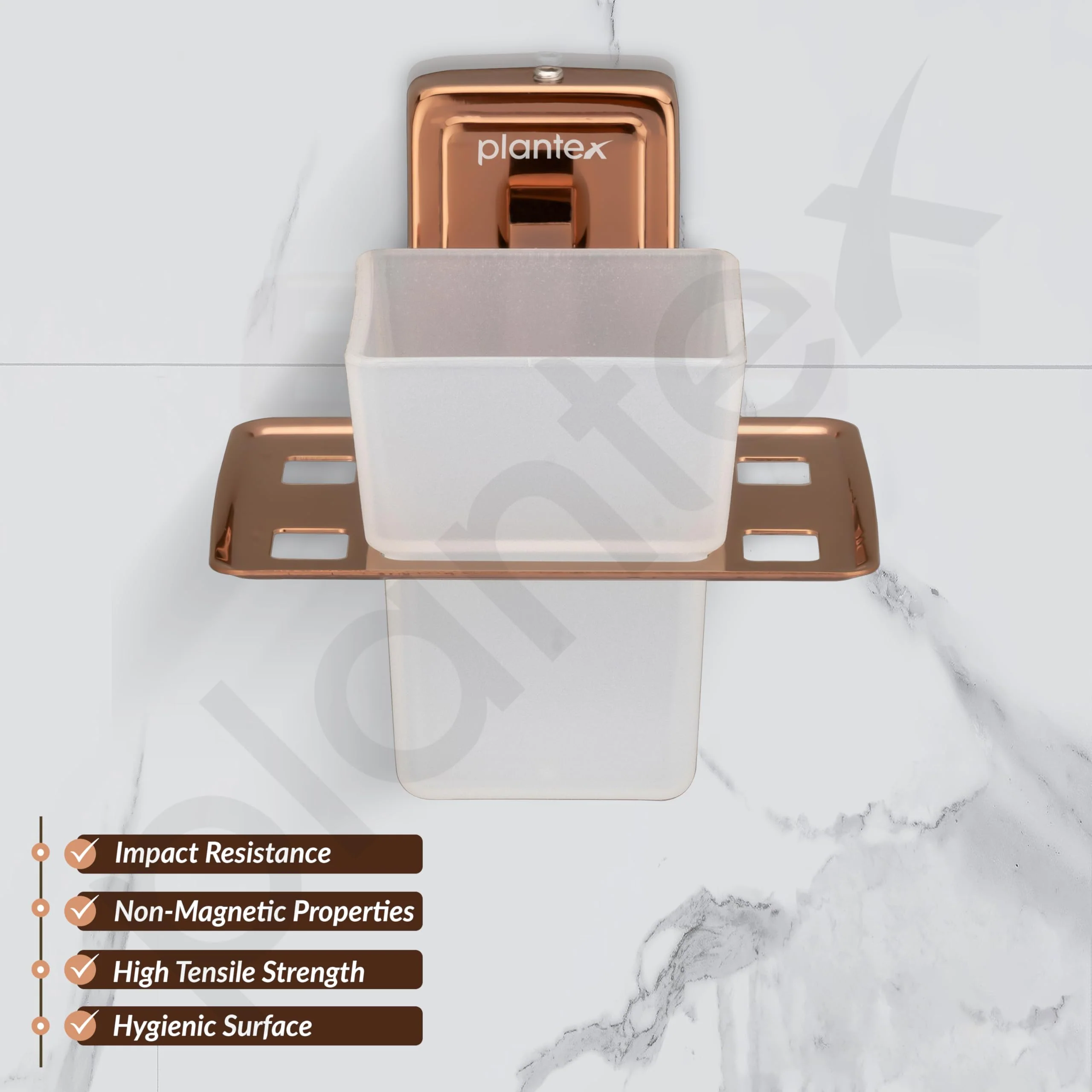Plantex 304 Grade Stainless Steel Glass Toothbrush Holder/Stand/Toothpaste Stand/Tumbler Holder for Bathroom - Decan (Rose Gold) - Image 2