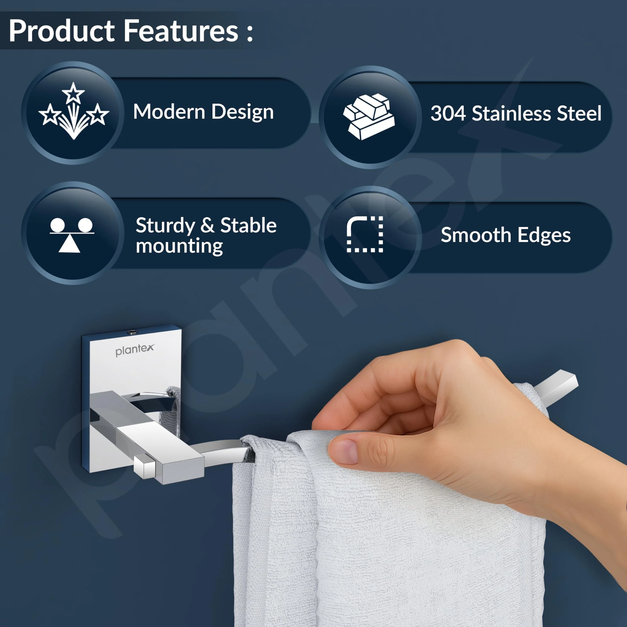 Plantex 304 Grade Stainless Steel Hand Napkin Hanger/Towel Ring/Napkin Holder/Towel Hanger/Holder Bathroom Accessories - Senso (Chrome) - Image 2
