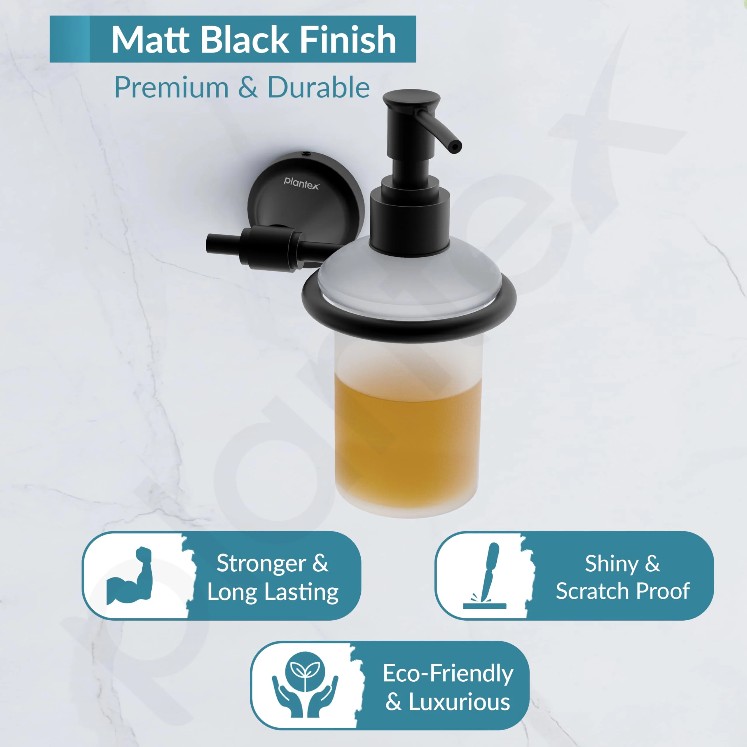 Plantex 304 Grade Stainless Steel Handwash Holder for Wash Basin Liquid Soap Dispenser/Bathroom Accessories - Niko (Black) - Image 3