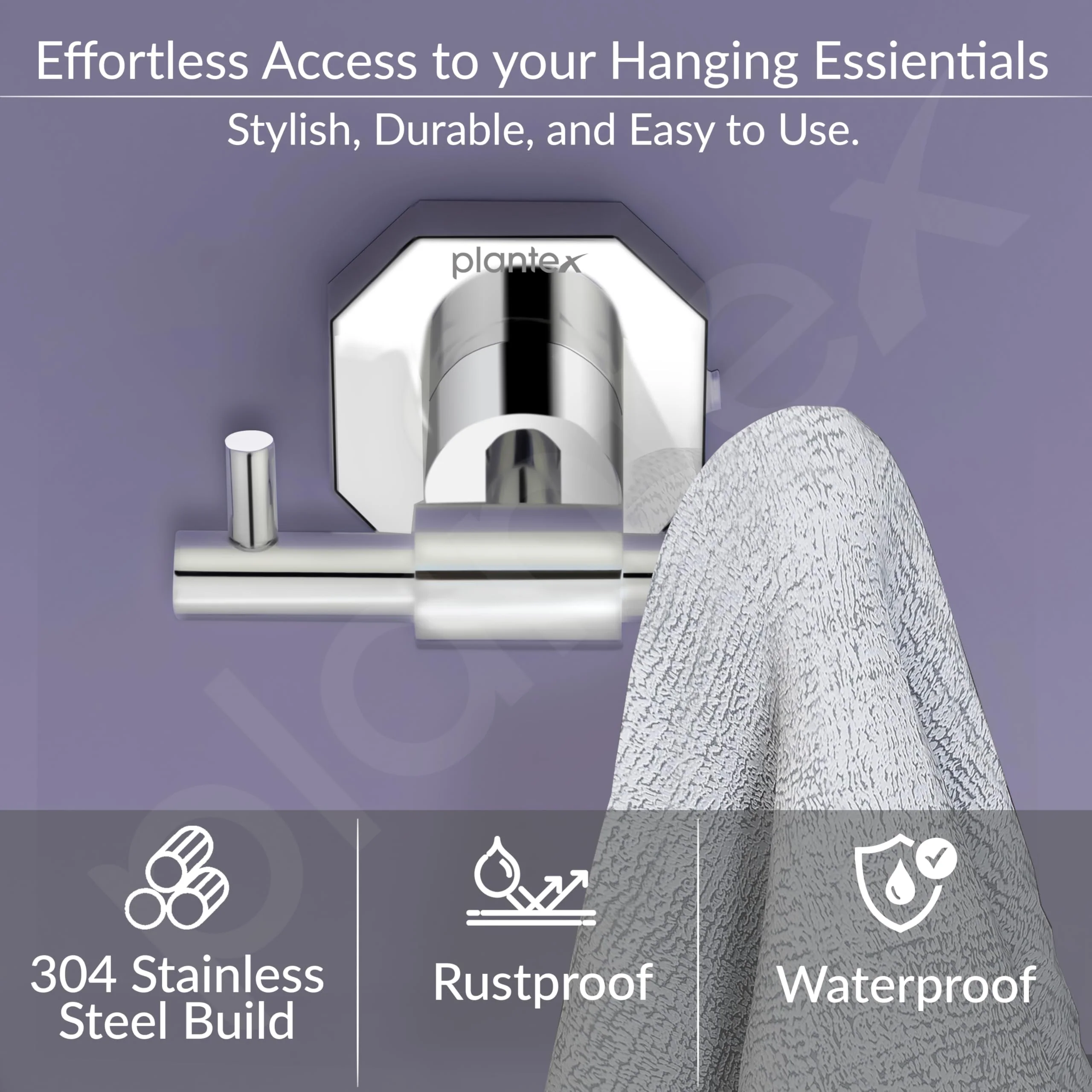 Plantex 304 Grade Stainless Steel Hook for Bathroom/Cloth Hanger for Wall/Hanger Hooks/Wall Hooks for Hanging Strong - Nipron (Chrome) - Image 3