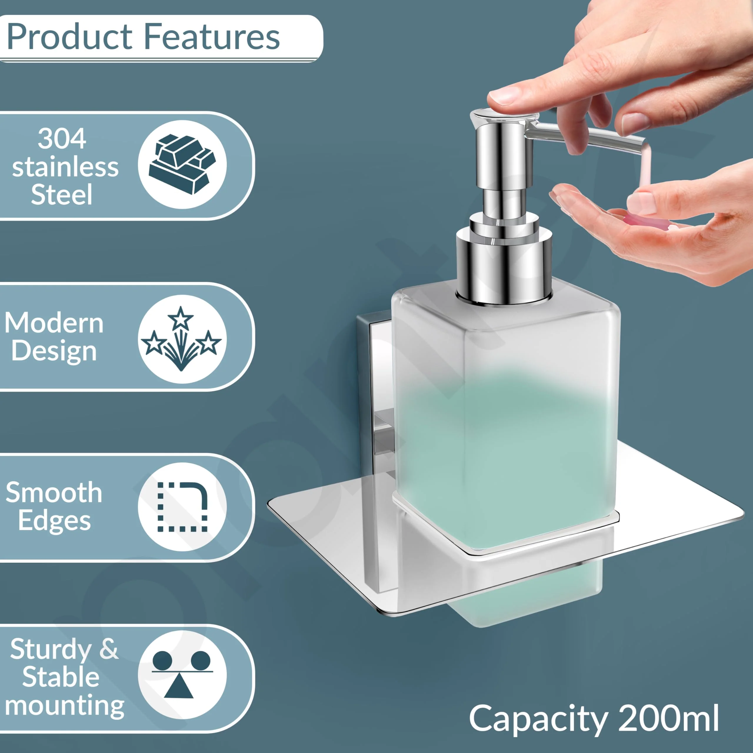 Plantex 304 Grade Stainless Steel Liquid 1 Ml Soap Dispenser/Shampoo Dispenser/Hand Wash Dispenser/Bathroom Accessories-Iris(Chrome) - Image 2