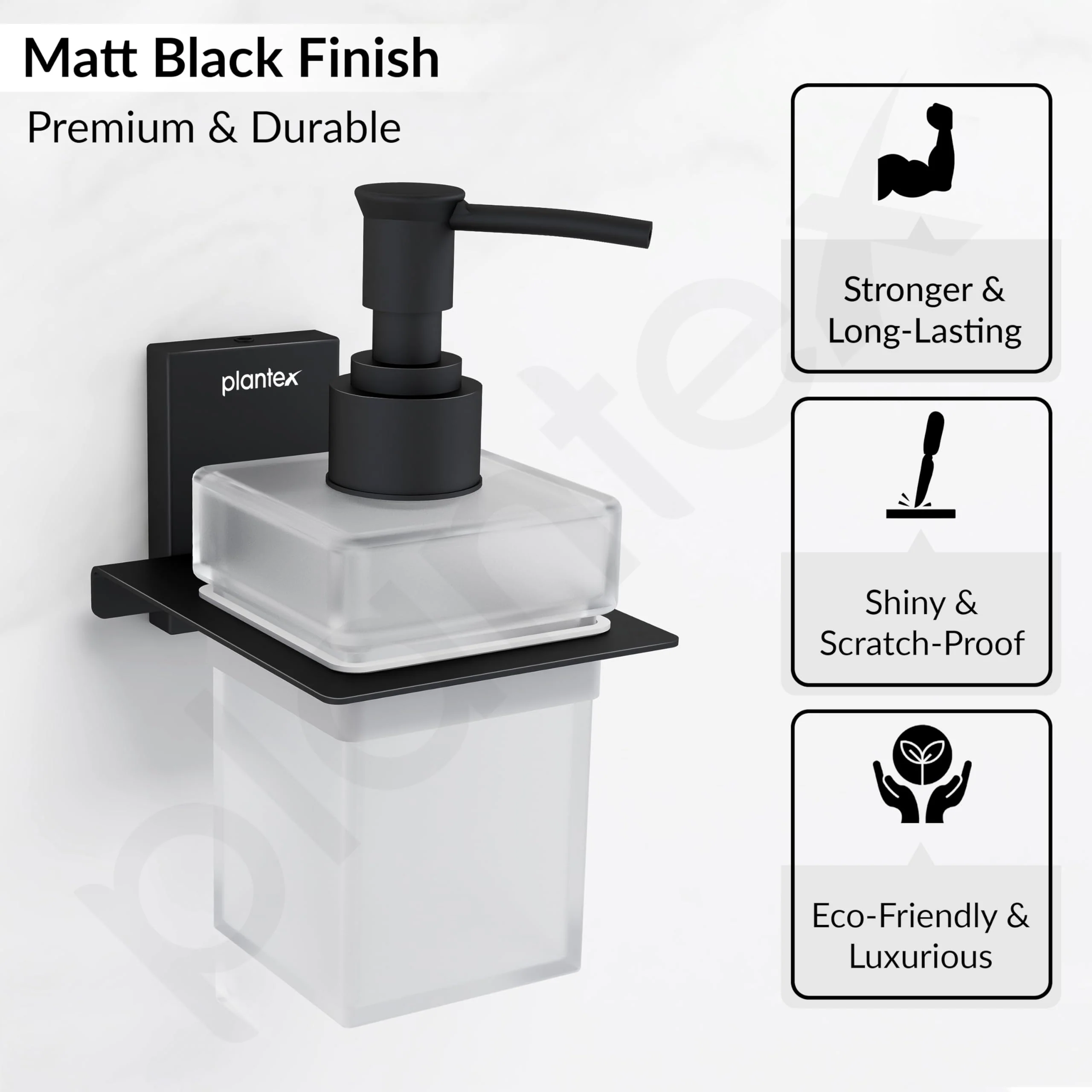 Plantex 304 Grade Stainless Steel Liquid Soap Dispenser for Bathroom/Frosted Glass Liquid Shampoo Dispenser/Hand wash Dispenser/Bathroom Accessories - Pack of 1 (Crystal, Black) - Image 5