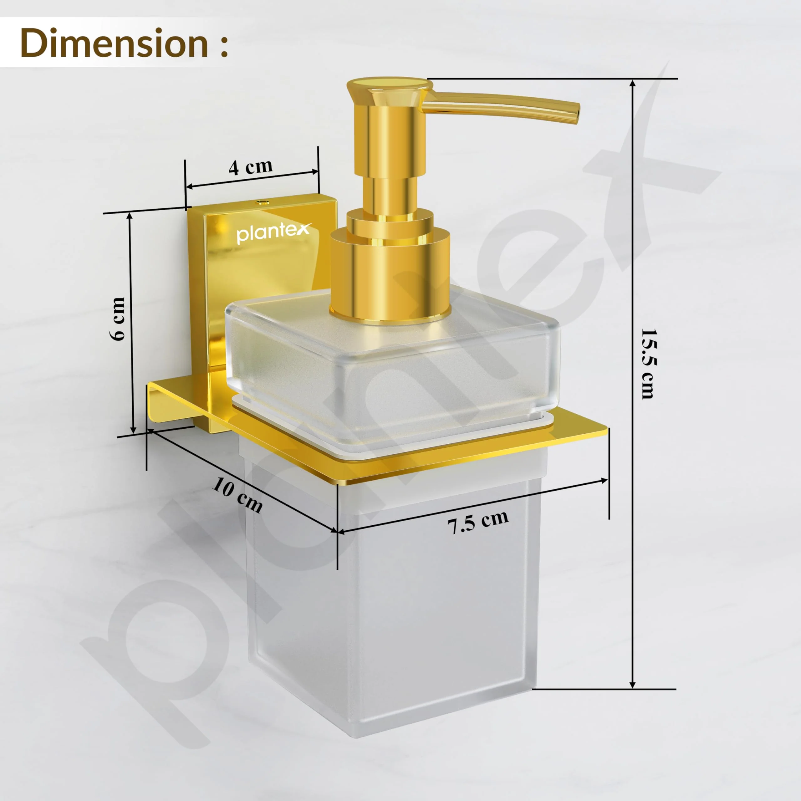 Plantex 304 Grade Stainless Steel Liquid Soap Dispenser for Bathroom/Frosted Glass Liquid Shampoo Dispenser/Hand wash Dispenser/Bathroom Accessories - Pack of 1 (Crystal, PVD Gold) - Image 3