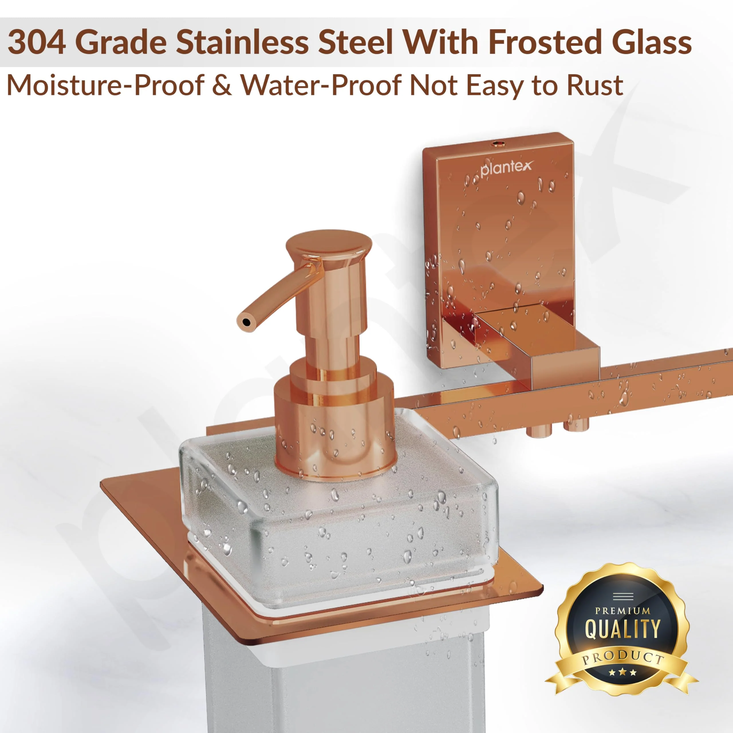Plantex 304 Grade Stainless Steel Liquid Soap Dispenser with Napkin Ring/Shampoo Dispenser/Towel Ring for Bathroom/Bathroom Accessories - Pack of 1 (Crystal, PVD Rose Gold) - Image 4
