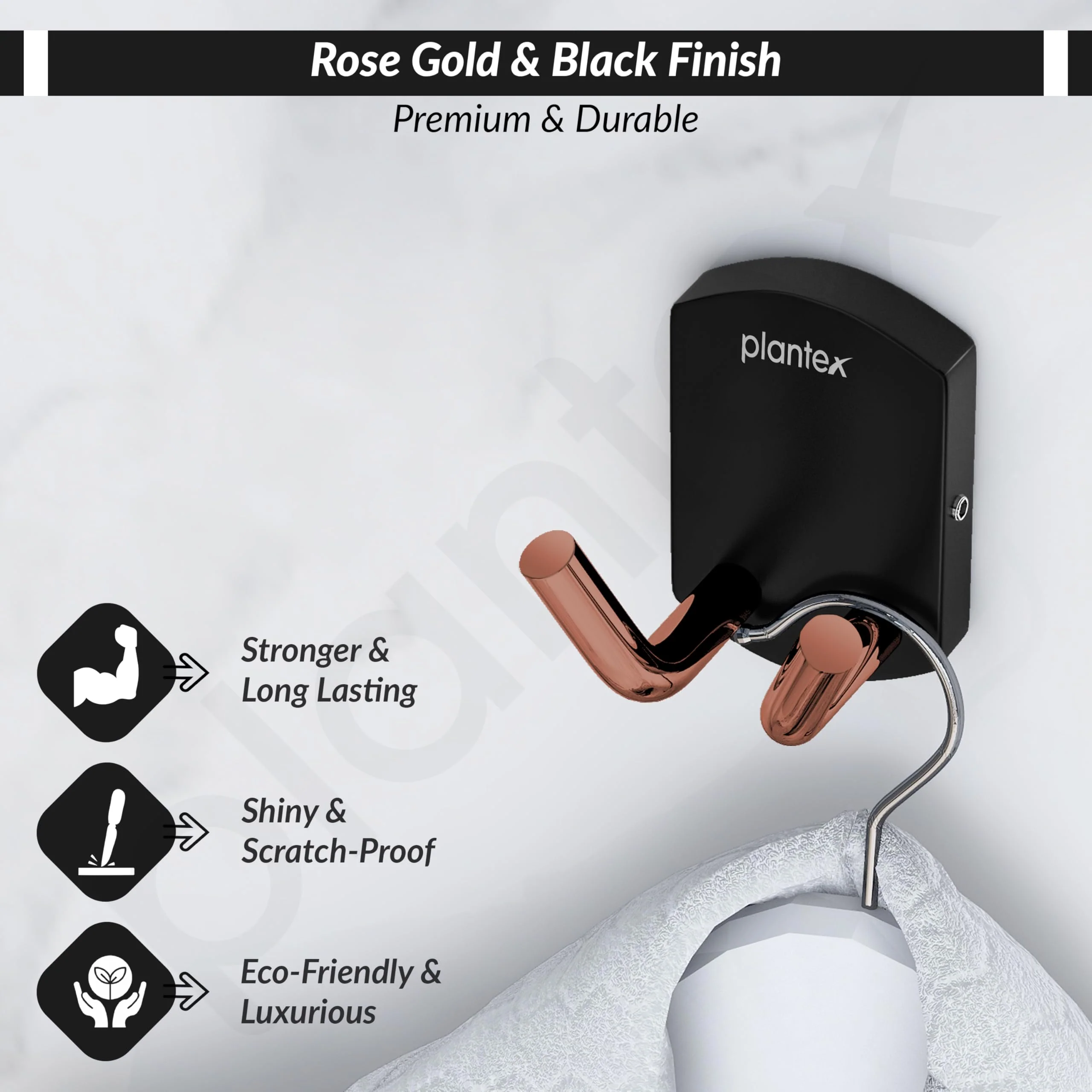 Plantex 304 Grade Stainless Steel Robe Hook/Cloth-Towel Hanger/Door Hanger Hook/Bathroom Accessories (Parv - Rose Gold & Black) - Image 4