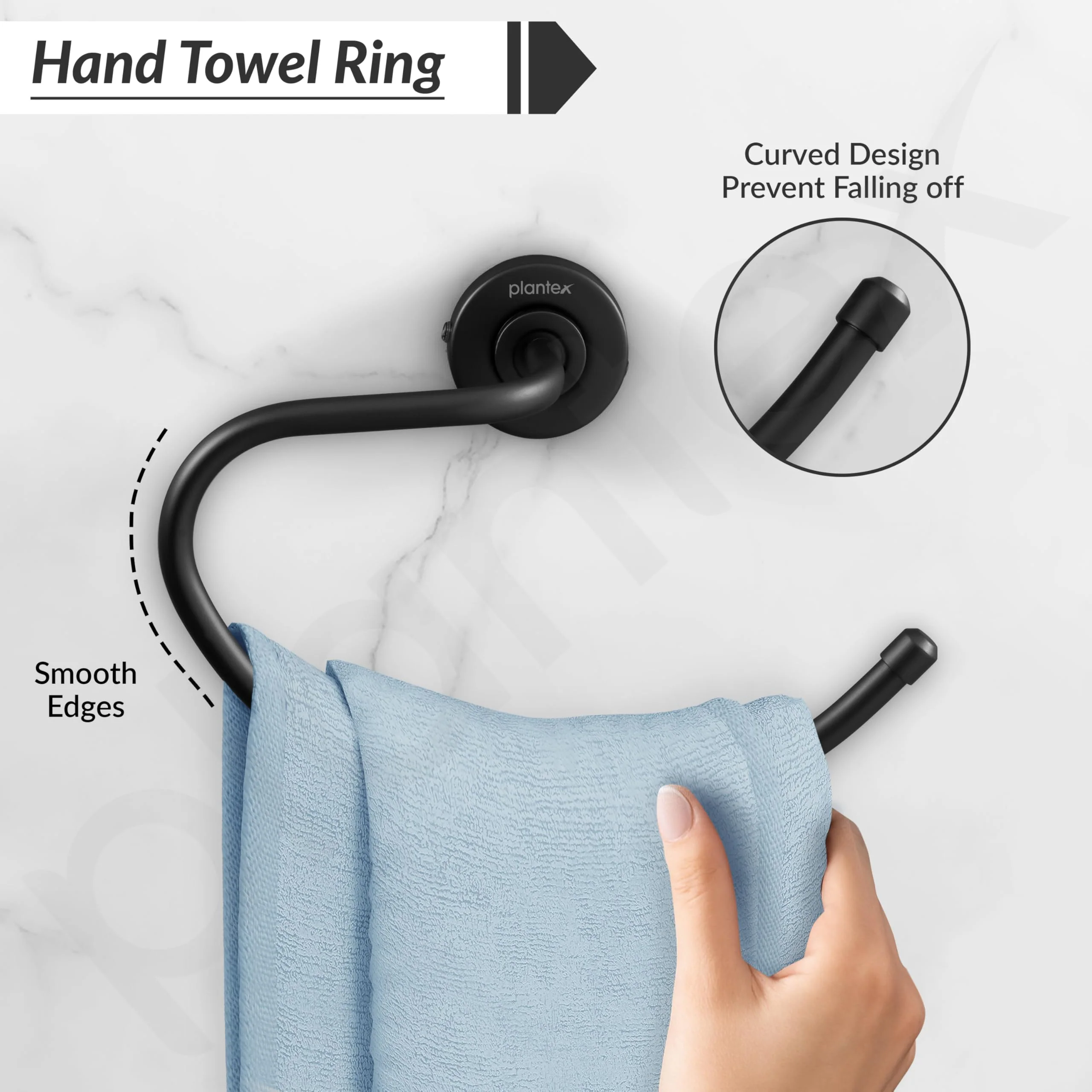 Plantex 304 Grade Stainless Steel Round Napkin Holder for washbasin/Hand Towel Holder/Napkin Ring for Bathroom/Bathroom Accessories - Daizy (Black) - Image 7