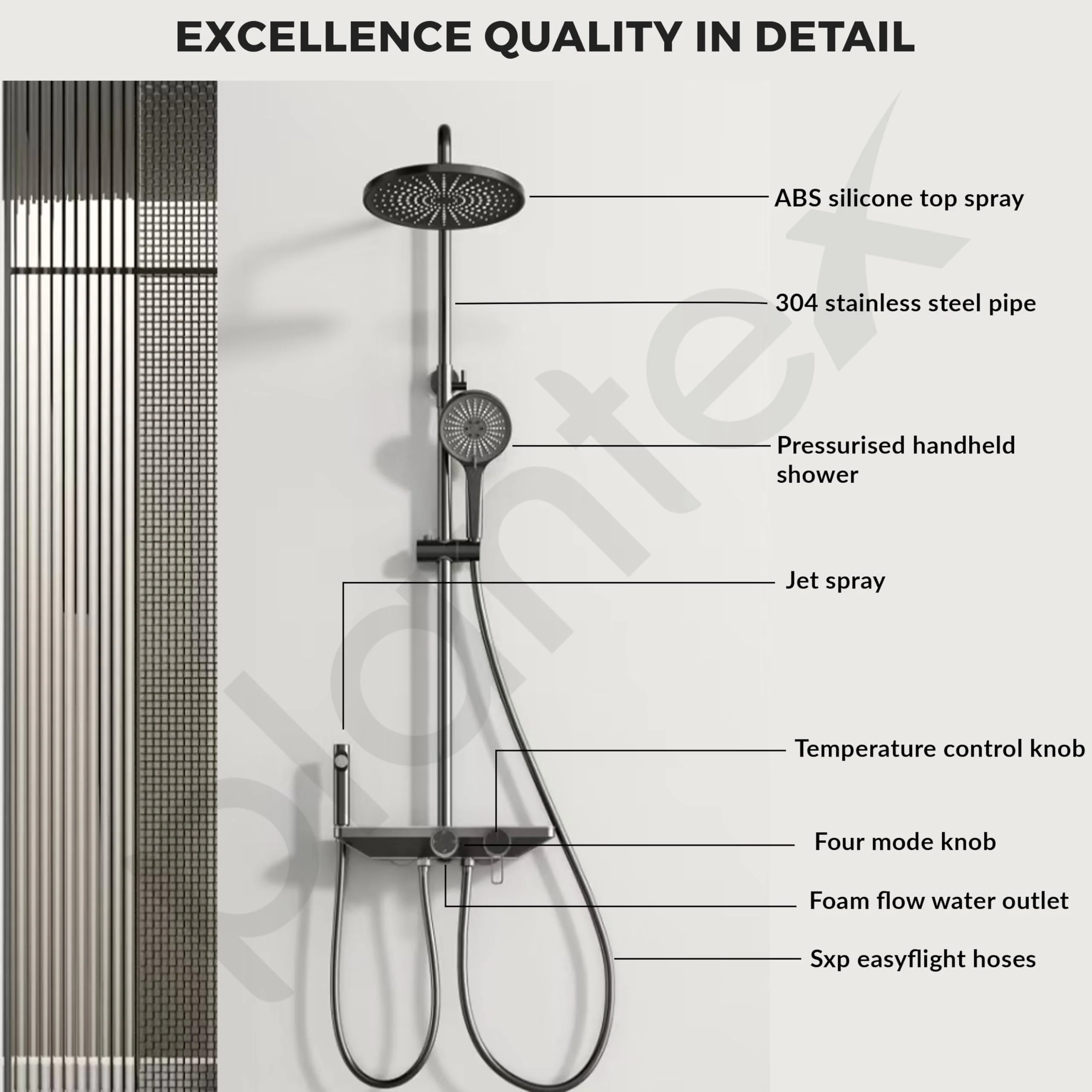 Plantex 304 Grade Stainless Steel Shower Panel for Bathroom/Modern Shower System with Head Shower/Hand Shower & Massage Spray Jet for Bathroom (Gun Metal Grey) - Image 2