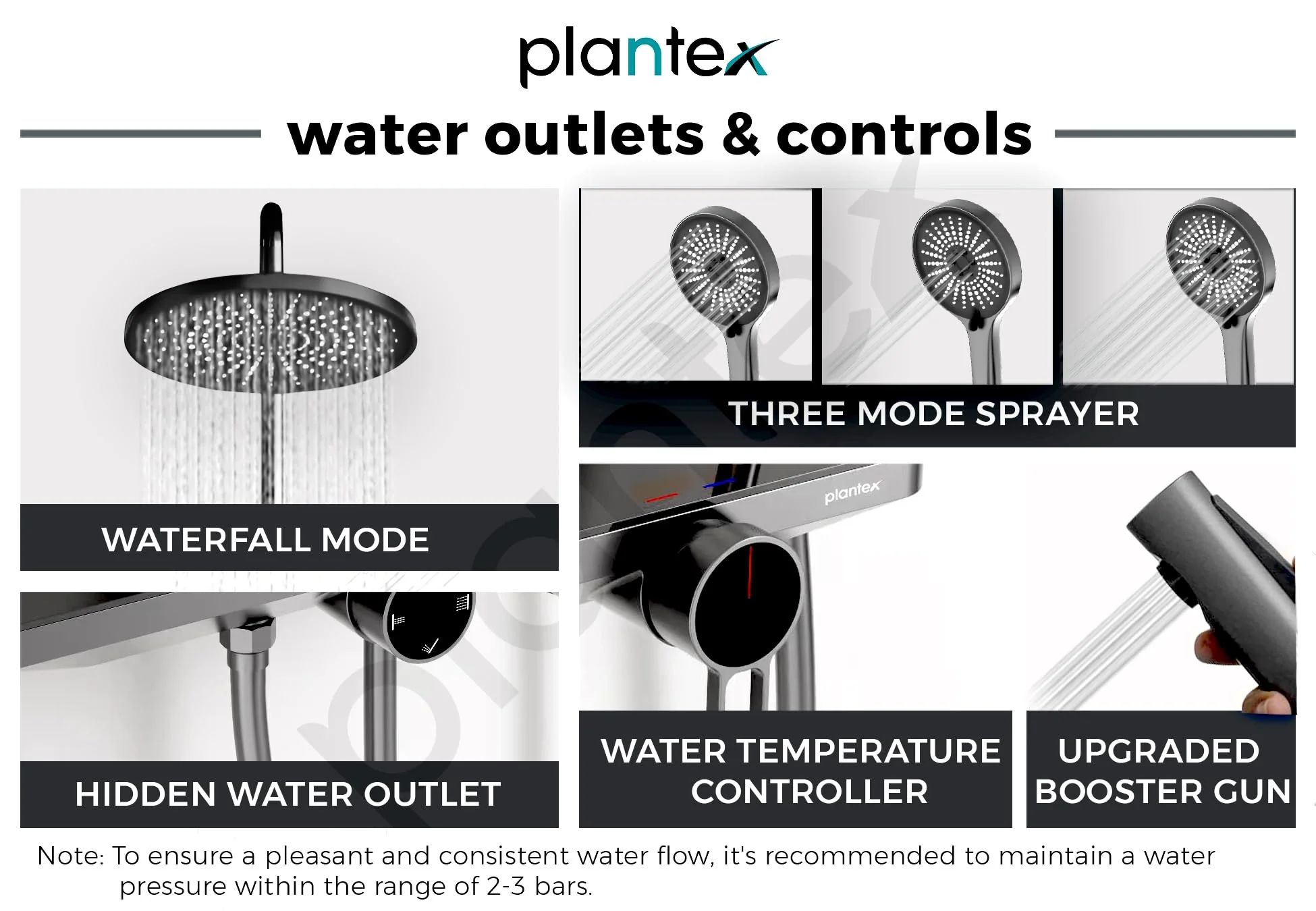 Plantex 304 Grade Stainless Steel Shower Panel for Bathroom/Modern Shower System with Head Shower/Hand Shower & Massage Spray Jet for Bathroom (Gun Metal Grey) - Image 4